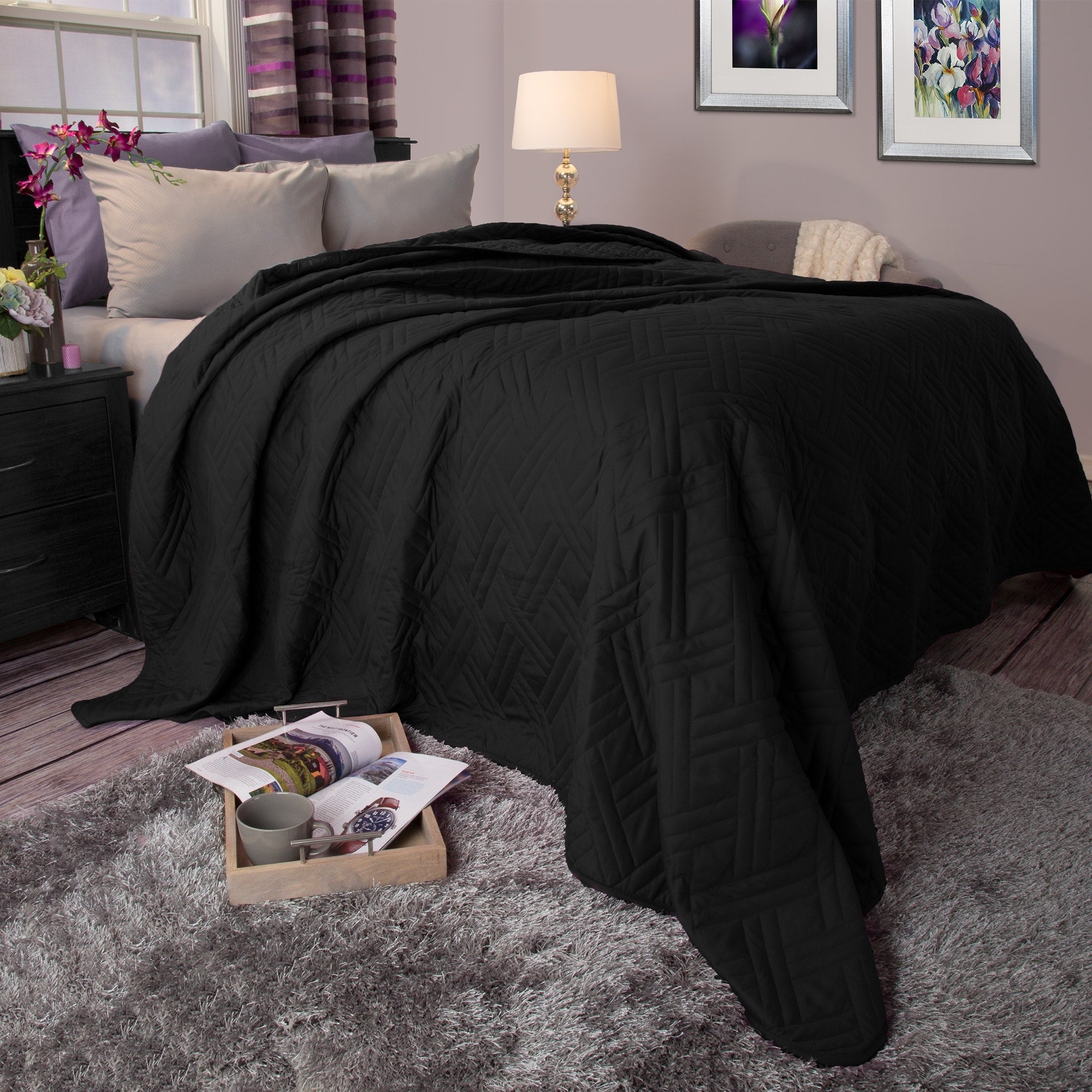 Quilt Coverlet - All-Season Washable Bedspread - Basket-Weave Polyester Bedding with Quilted Pattern by Windsor Home