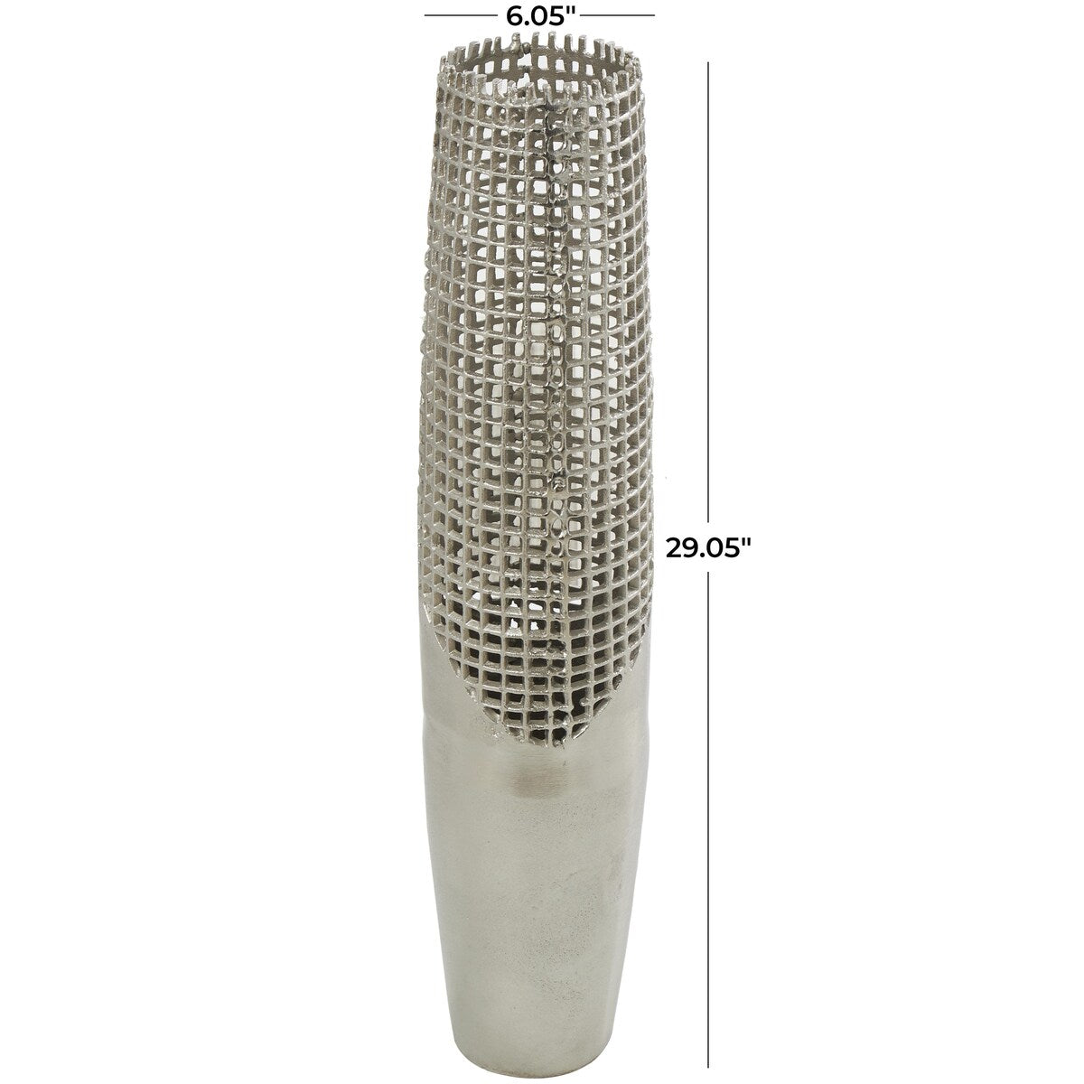 Aluminum Metal Grid Inspired Decorative Vase with Open Frame Design - Silver - Roche River Decor