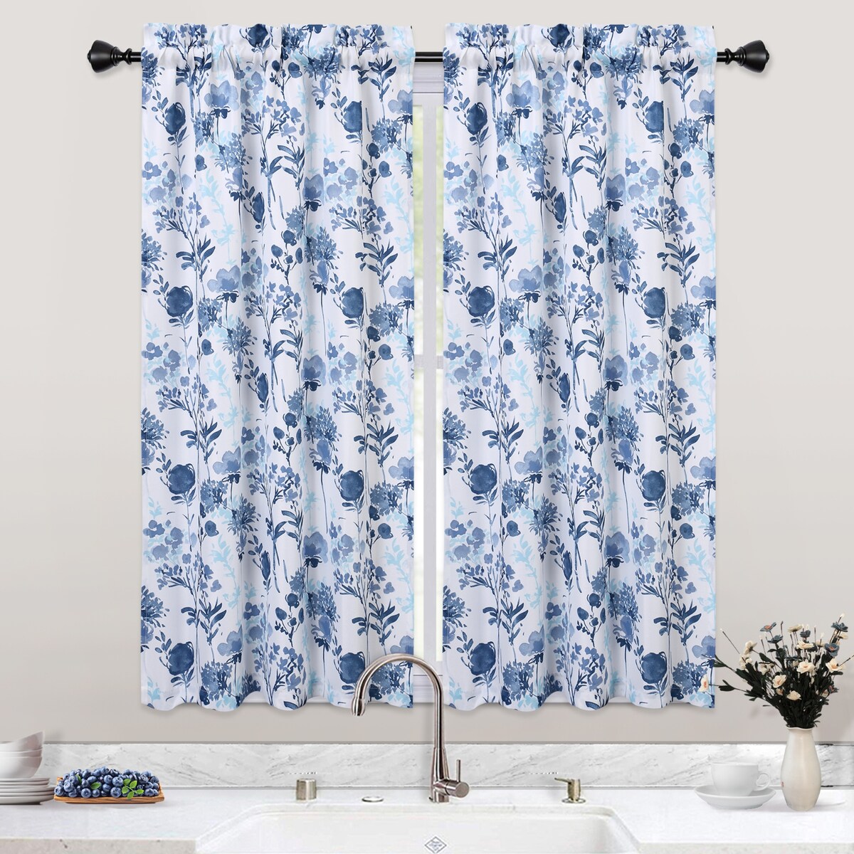 Watercolor Floral Cafe Kitchen Tier Curtains or Valances