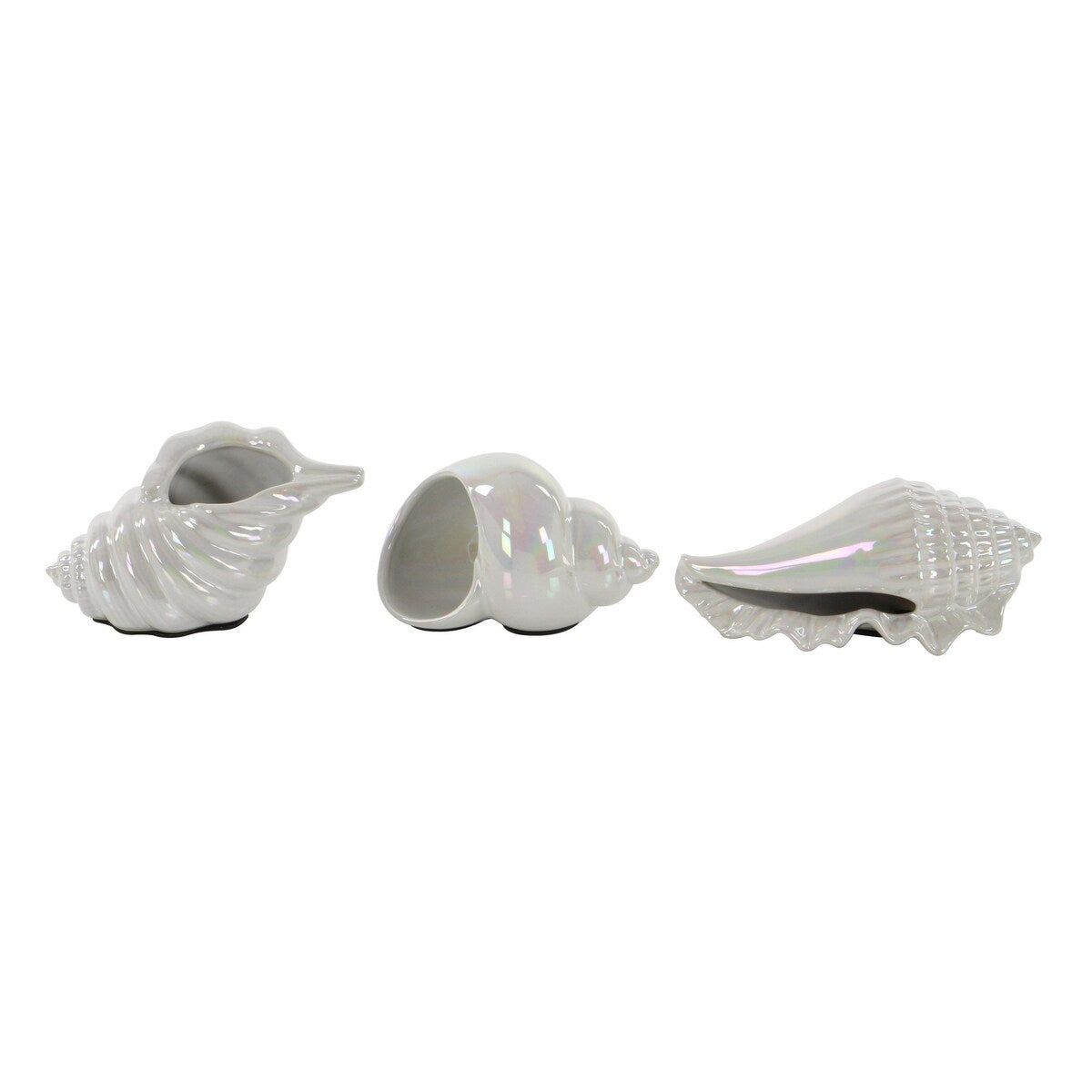 Ceramic Shell Shell Decorative Sculpture - Set of 3 Silver, White, Multi Colored - Roche River Decor