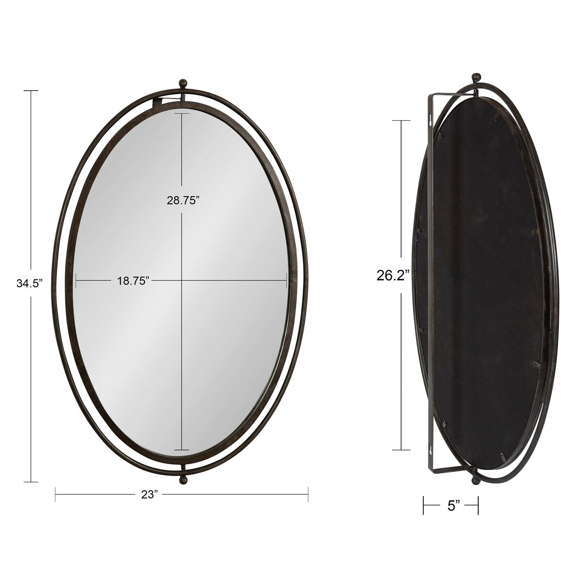 Kate and Laurel Baron Rustic Pivot Mirror, 21 Diameter, Raw Iron