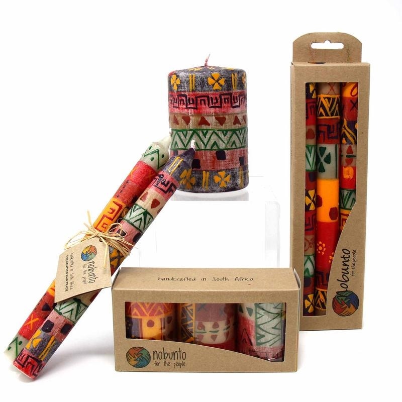 Handmade Taper Dinner Candles Indabuko Design, Set of 3 (South Africa)