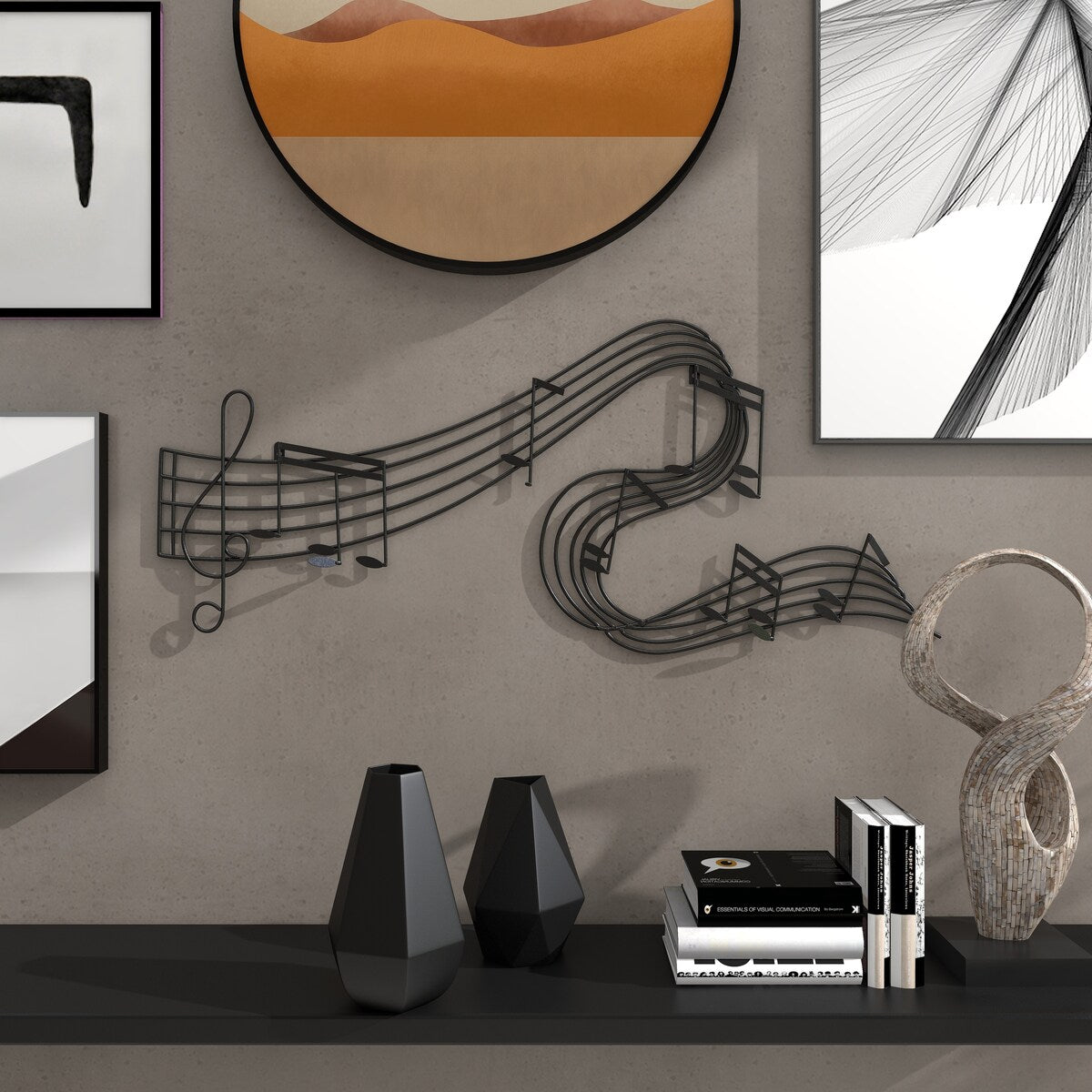 Metal Musical Notes Home Wall Decor - Black - Roche River Decor