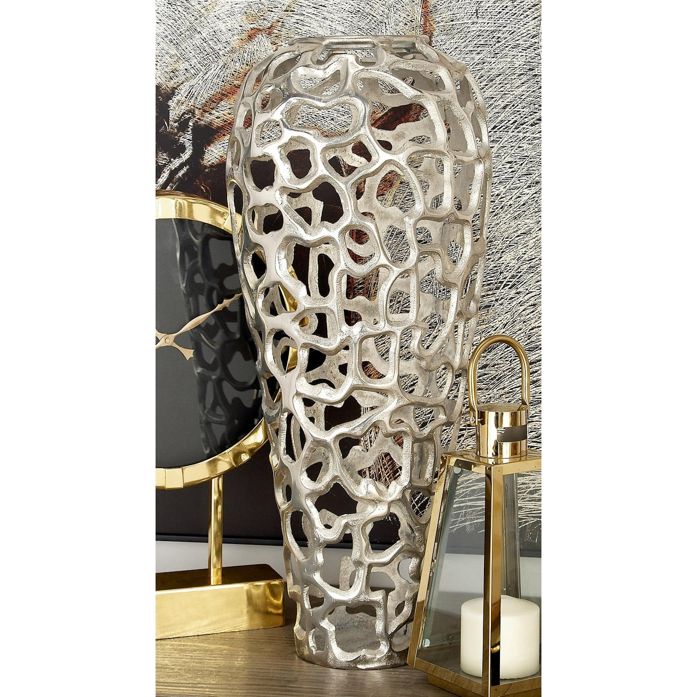 Aluminum Metal Cutout Coral Decorative Vase - Gold or Silver - Roche River Decor