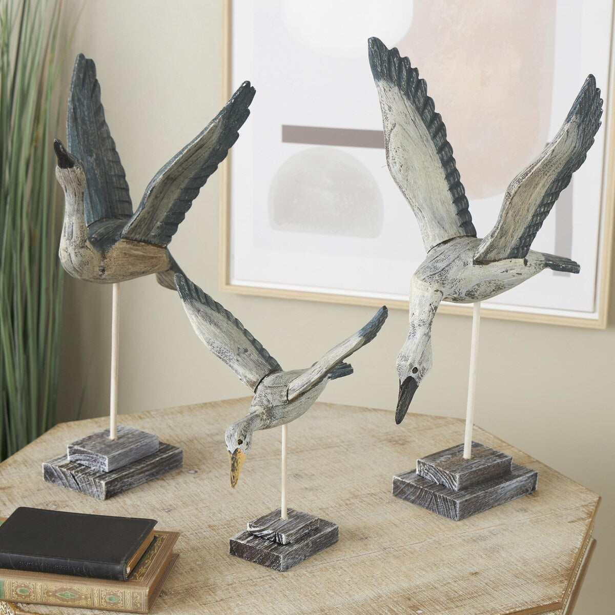 Wood Bird Handmade Decorative Sculpture - Set of 3 Blue - Roche River Decor