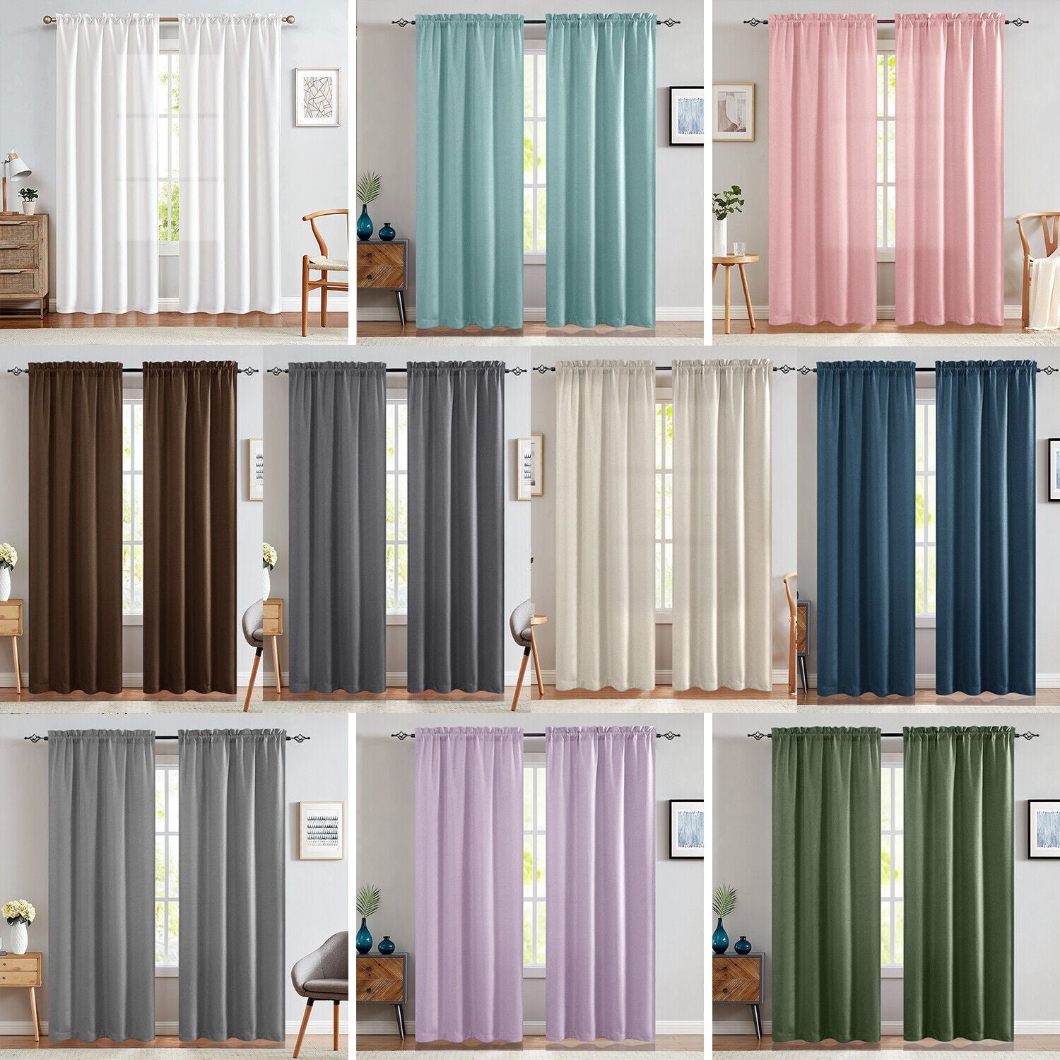 2 Pcs 2.5 Inch Rod Pocket Insulated Blackout Curtains 40x84