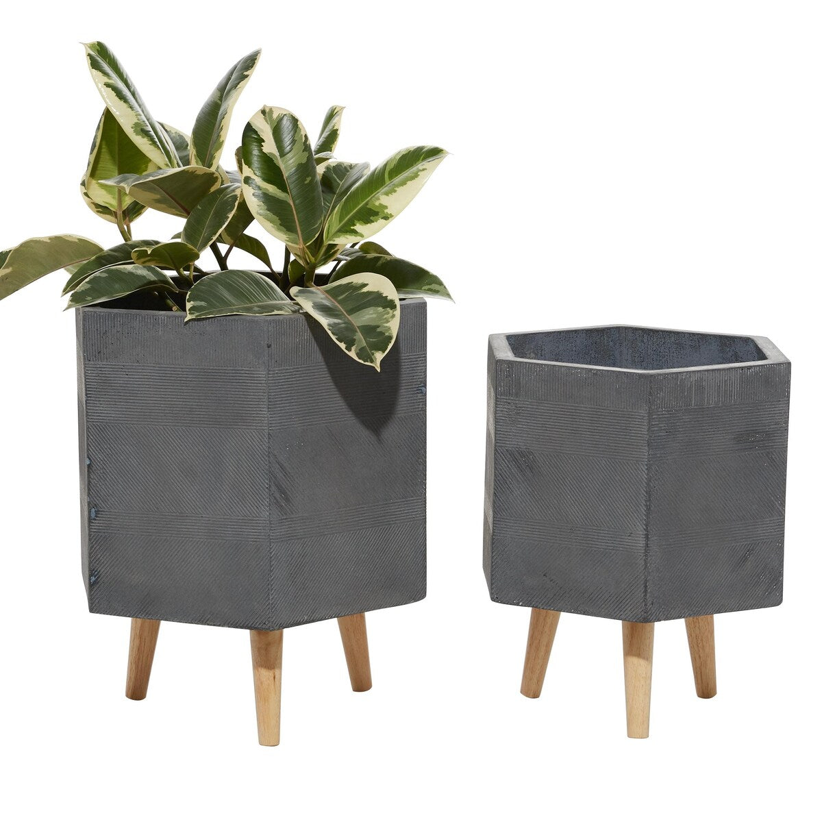 Magnesium Oxide Indoor Outdoor Planter with Wood Legs - Set of 2 White, Dark Gray - Roche River Decor