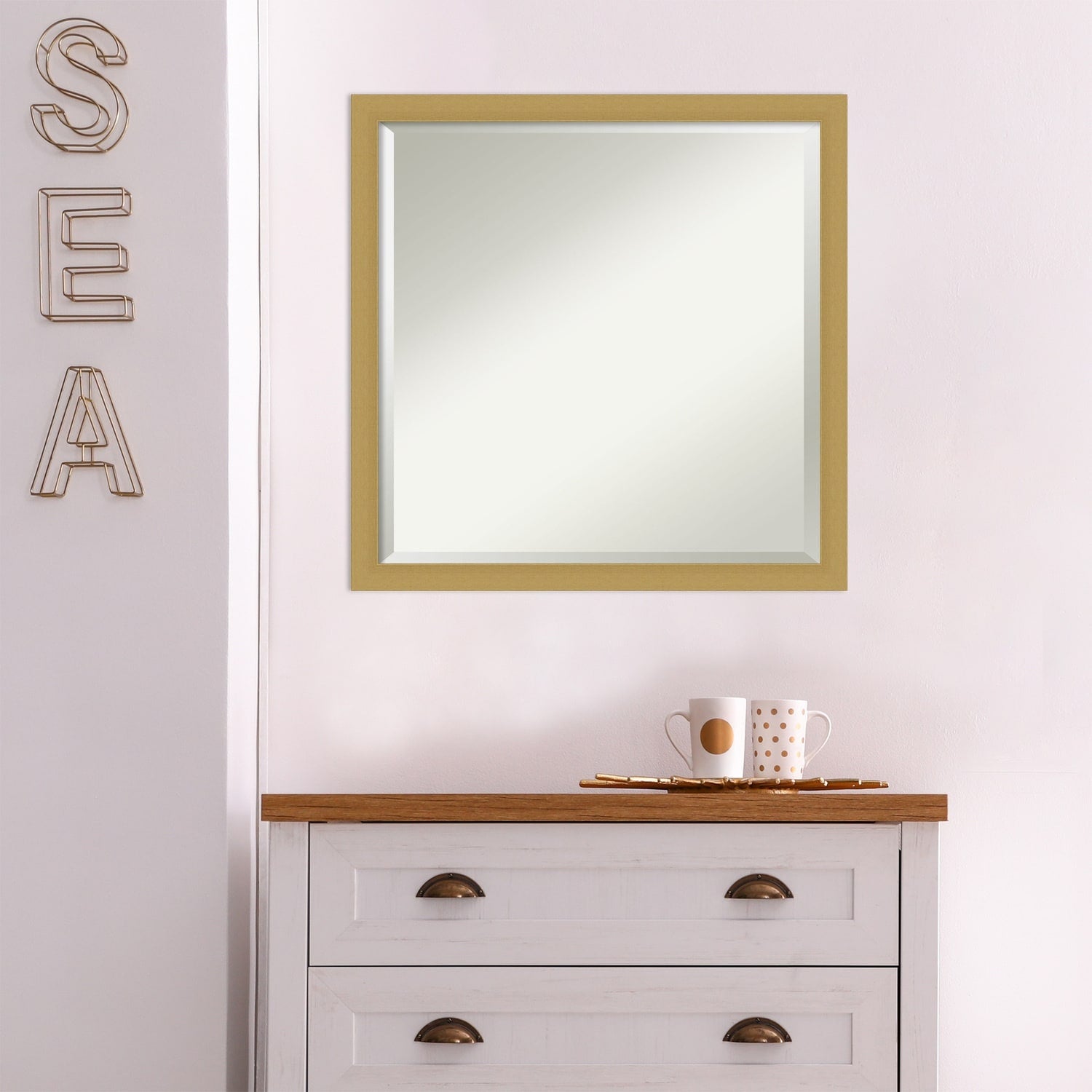 Beveled Bathroom Wall Mirror - Grace Brushed Narrow Frame