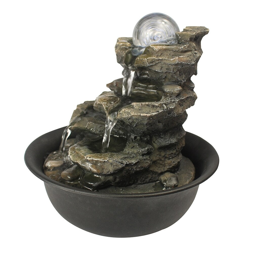 Spinning Orb Rock Cascading Indoor Tabletop Waterfall Fountain