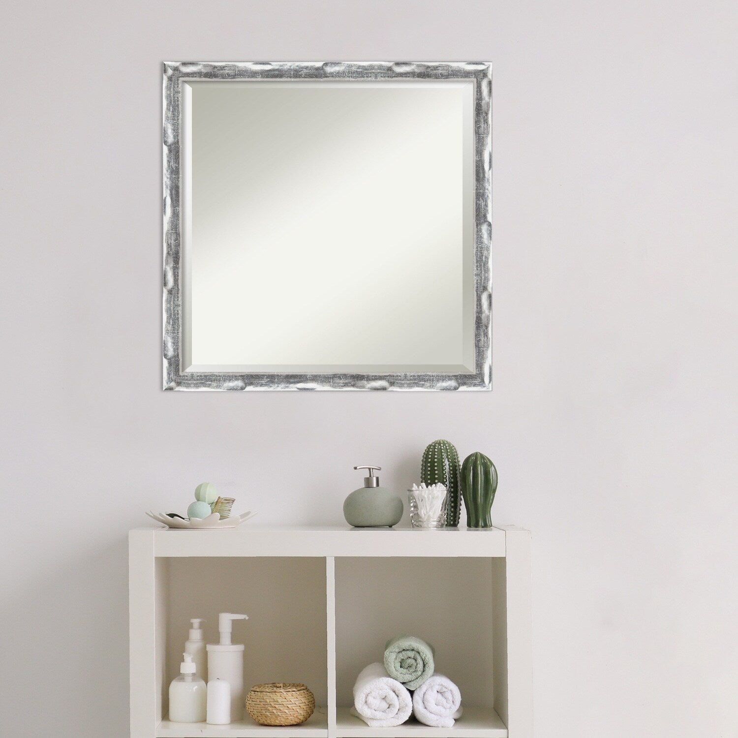 Beveled Bathroom Wall Mirror - Scratched Wave Chrome Frame - Scratched Wave Chrome