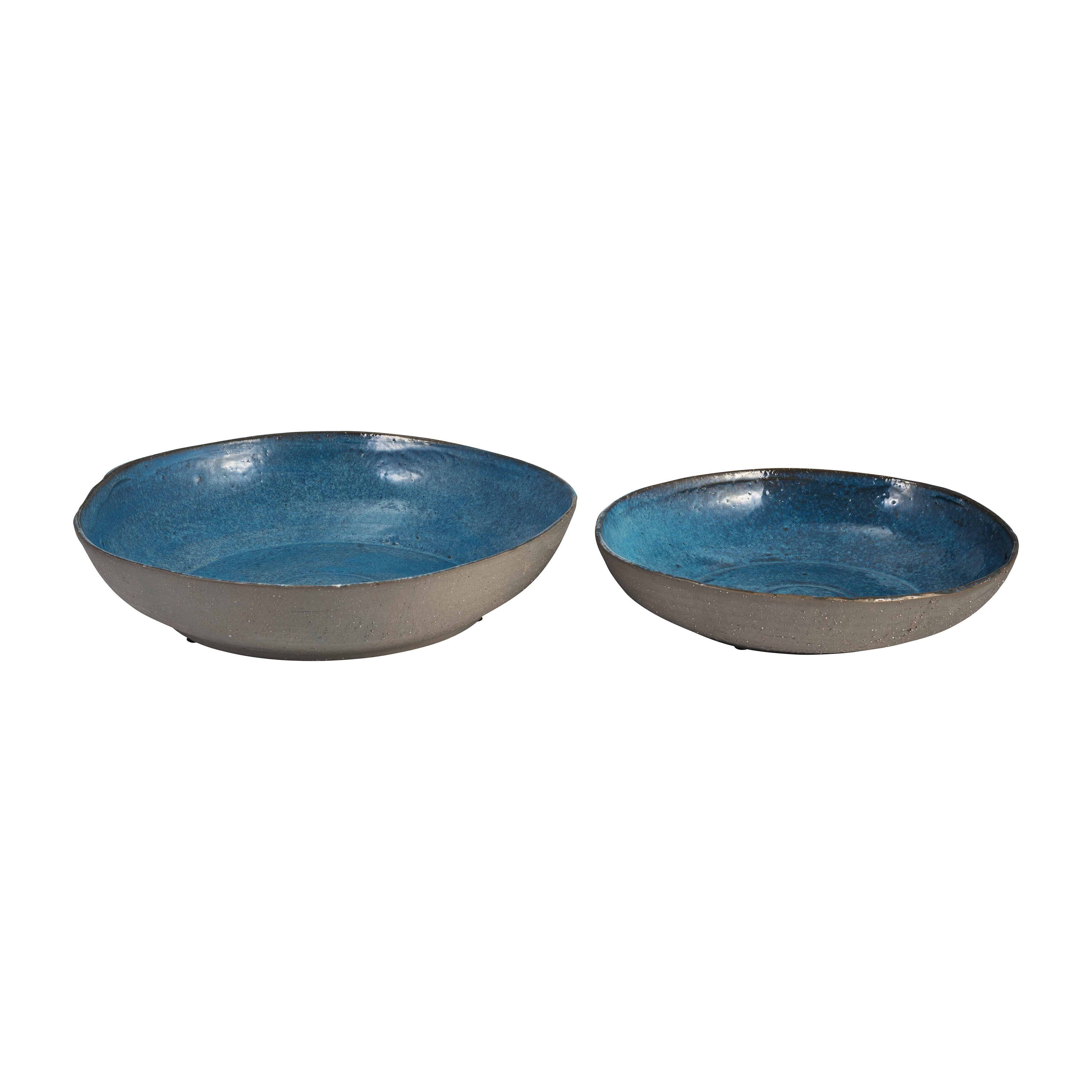 Sagebrook Home 12 and 15 Diameter Blue Ceramic Bowl, Set of 2 , Artisan Crafted Decorative Bowls - 15 x 15 x 3