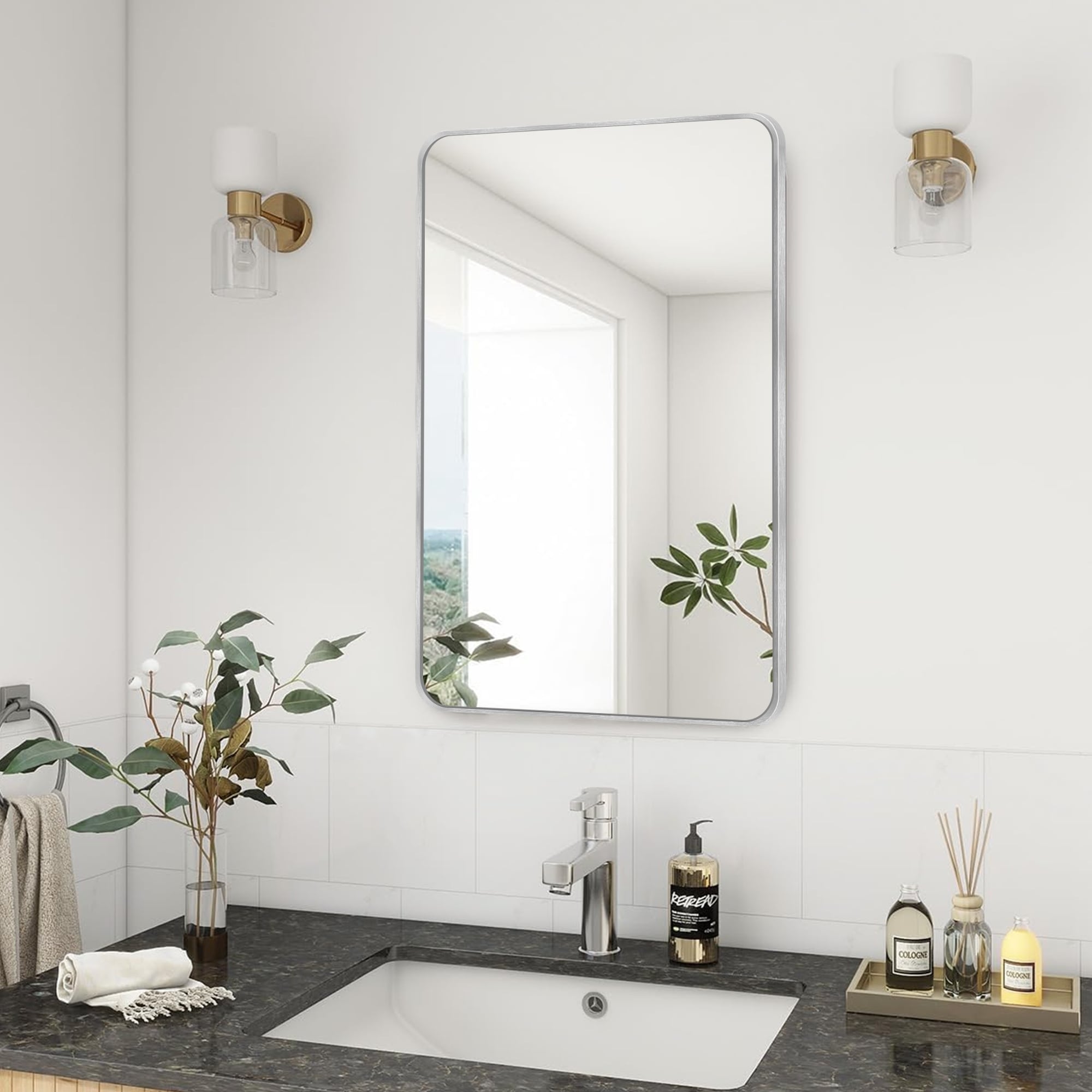 Wall Mount Bathroom Rectangle Vanity Mirror (Horizontal/Vertical)