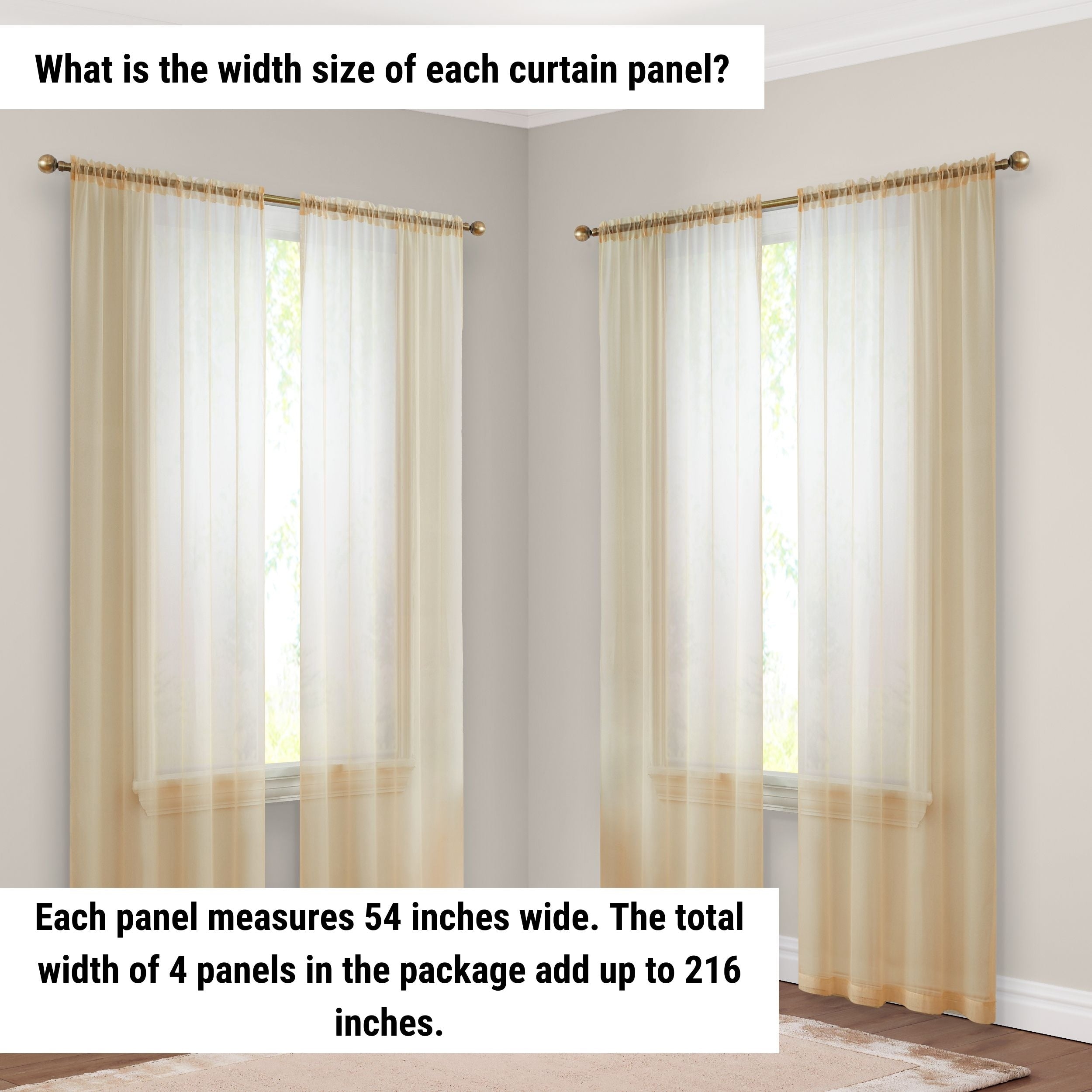 HLC.me Geneva Sheer Voile Window Treatment Rod Pocket Curtain Panels Bedroom and Living Room (Set of 4)