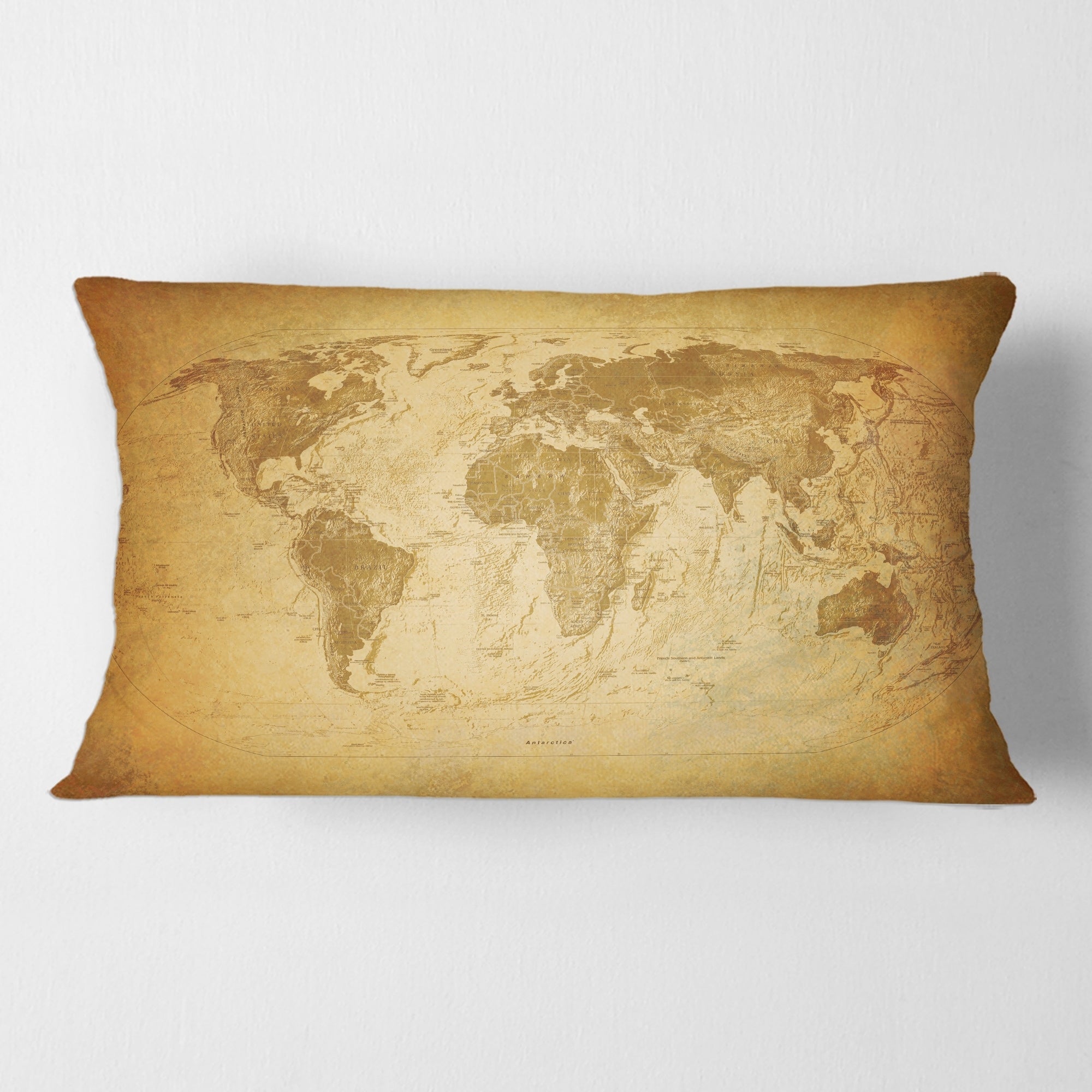 Designart 'Ancient Map of The World X' Vintage Printed Throw Pillow