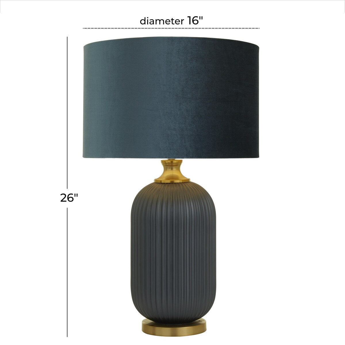 Fabric or Glass Ribbed Room Table Lamp with Velvet Shade and Gold Accents - Blue - Roche River Decor