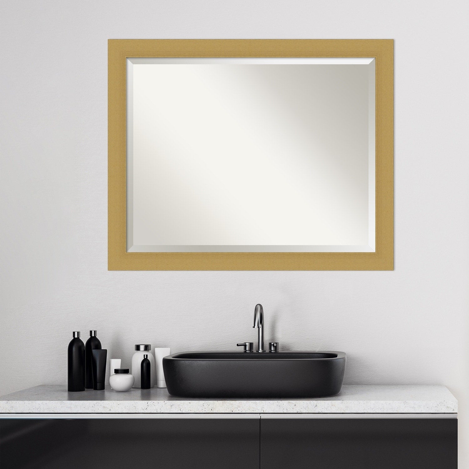 Beveled Bathroom Wall Mirror - Grace Brushed Narrow Frame