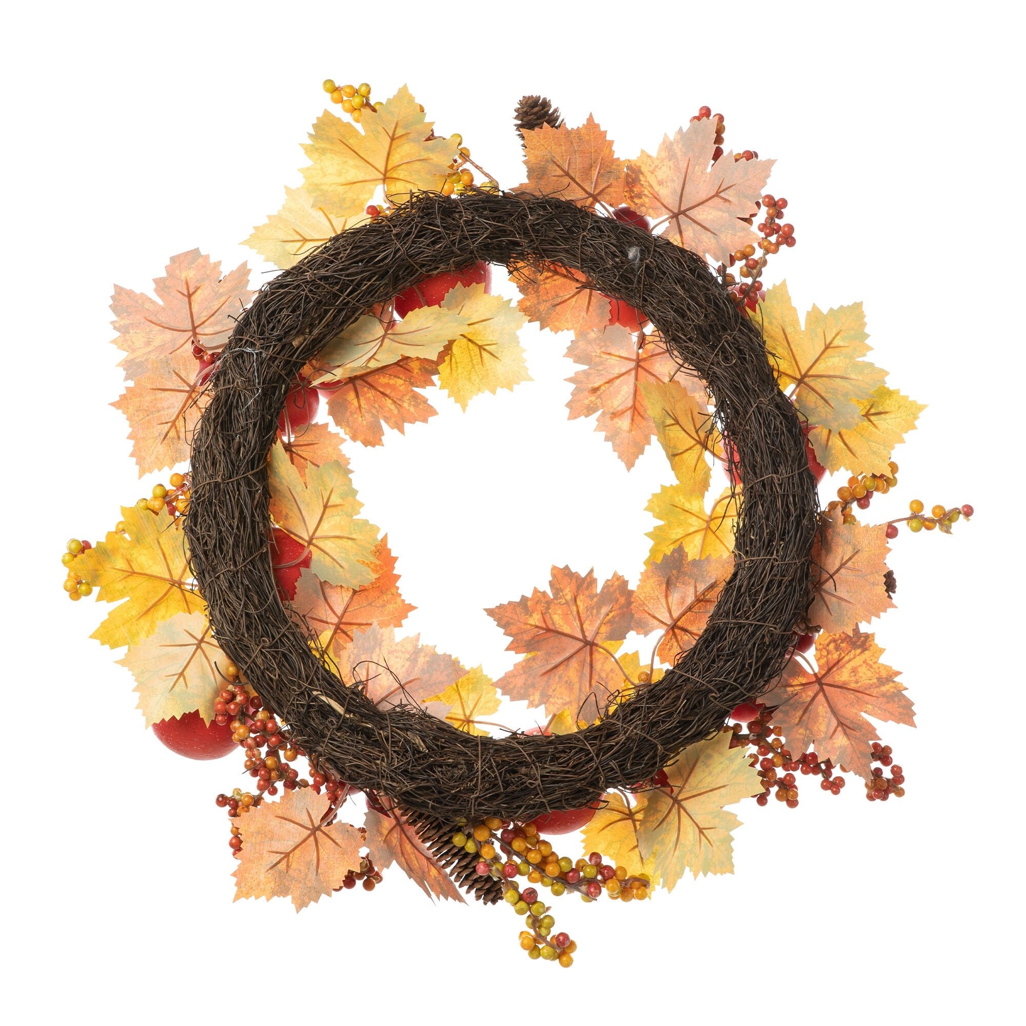 Glitzhome 24D Fall Apple Berry Leaf Wreath for Thanksgiving