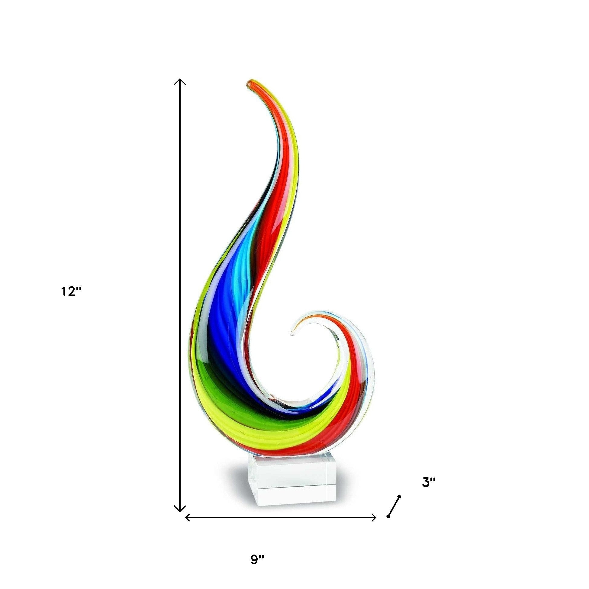 HomeRoots 12 Clear Red Blue Yellow Murano Glass Modern Abstract Tabletop Sculpture