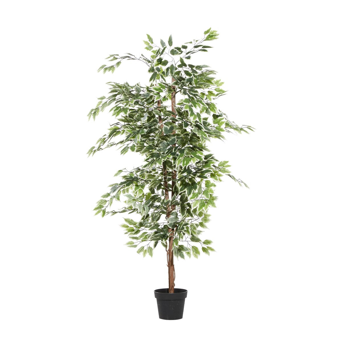 Faux Foliage Ficus Artificial Tree with Realistic Leaves and Black Plastic Pot - Green - Roche River Decor