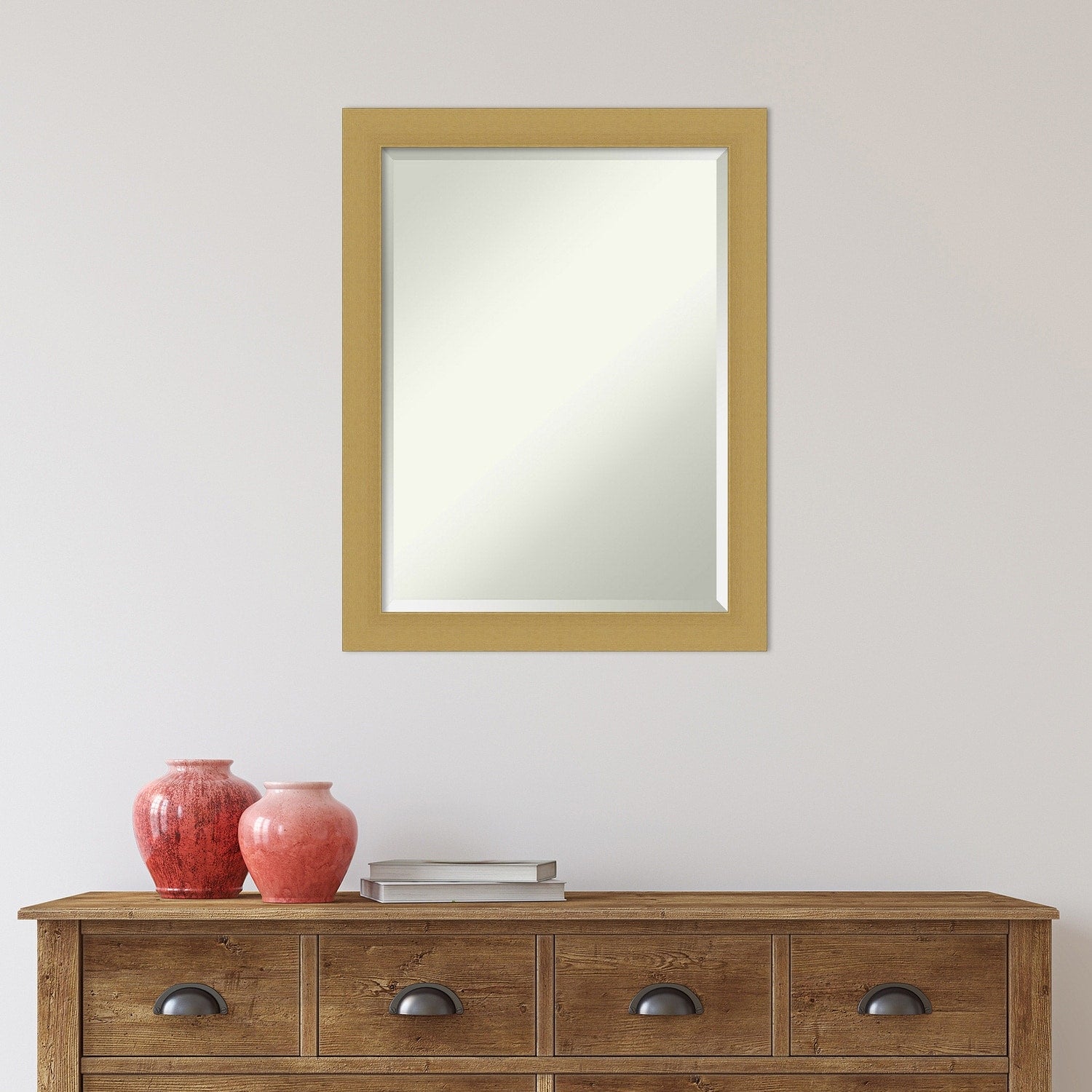 Beveled Bathroom Wall Mirror - Grace Brushed Narrow Frame