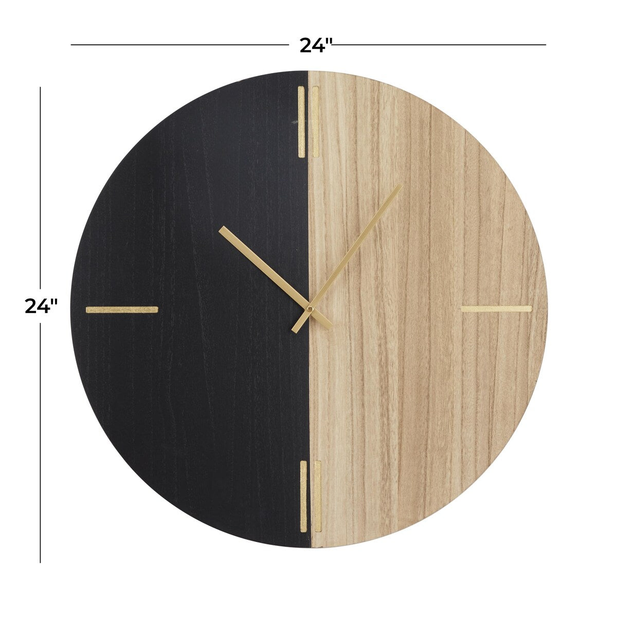 Wooden Round Decorative Wall Clock with Marble Side - Black or Brown - CosmoLiving by Cosmopolitan