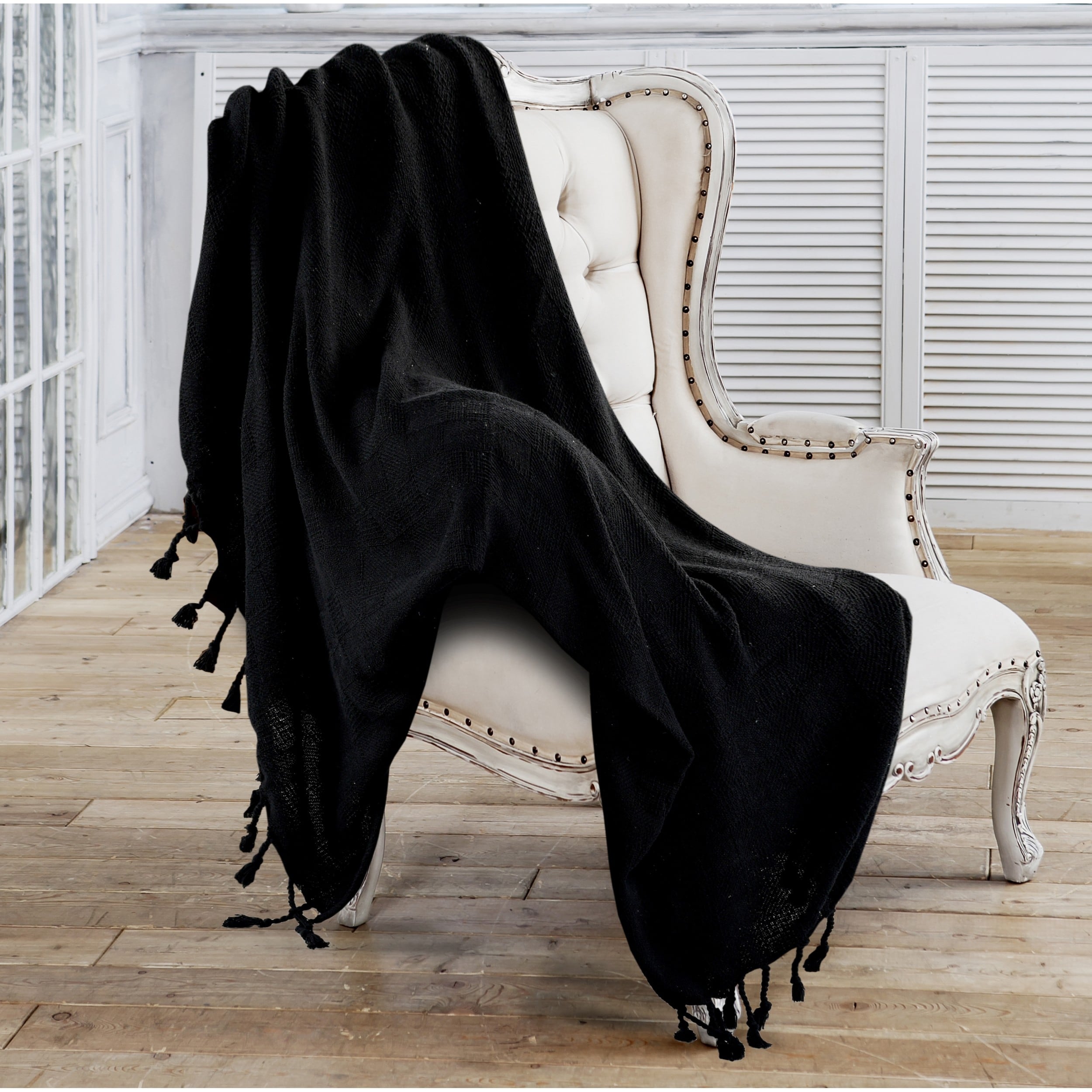 Sevita Checkered Weave Light Standard Size Throw Blanket with Fringe