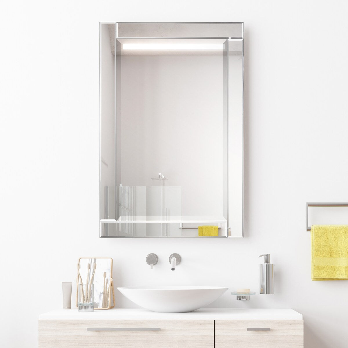 Moderno Beveled Rectangle Wall Mirror, Bathroom Mirror, 24 in. x 36 in. - Clear - 24 x 36