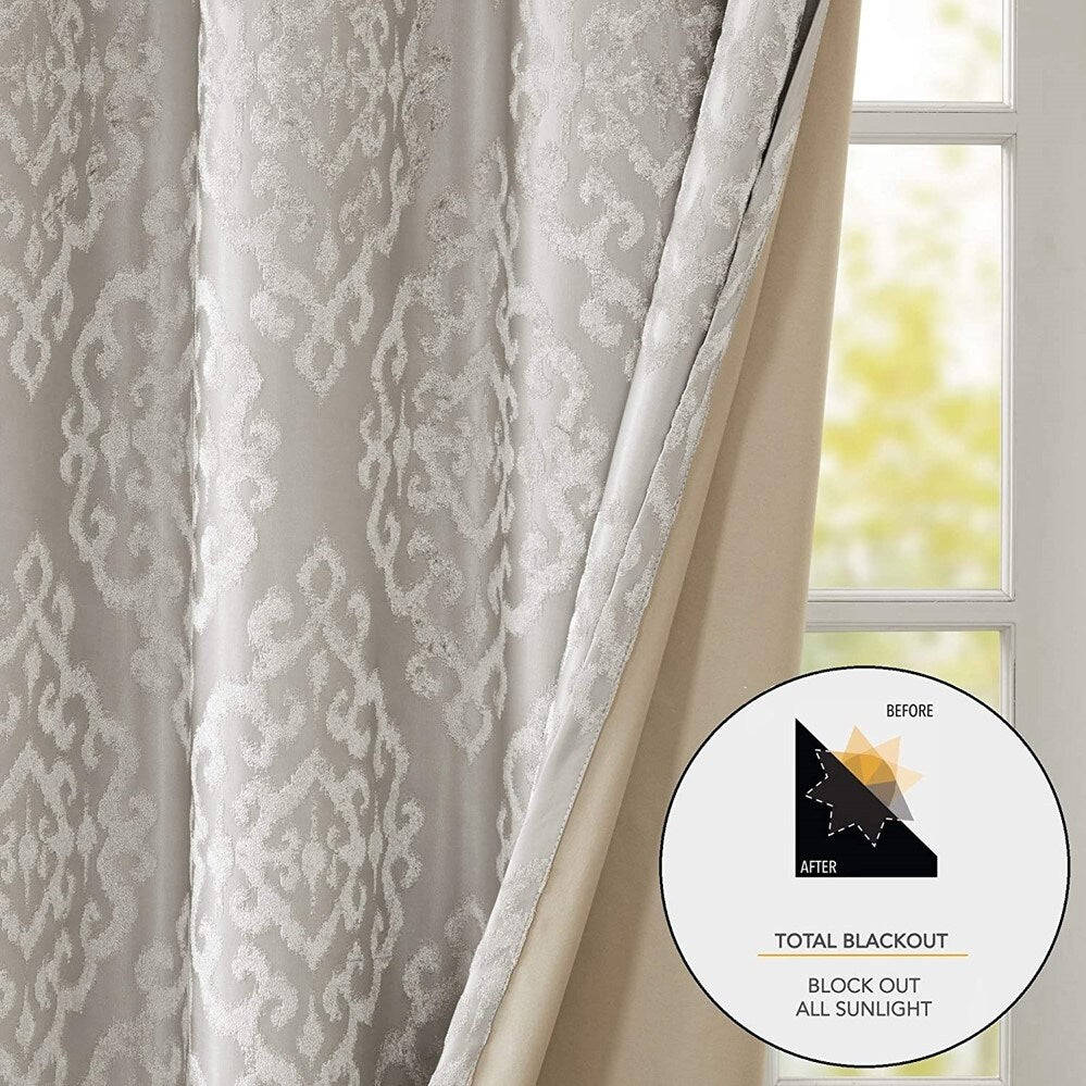 Sunsmart Knitted Jacquard Damask Room Darkening Curtains Panel with Grommet Top 50 x 84 Grey - 50 x 84