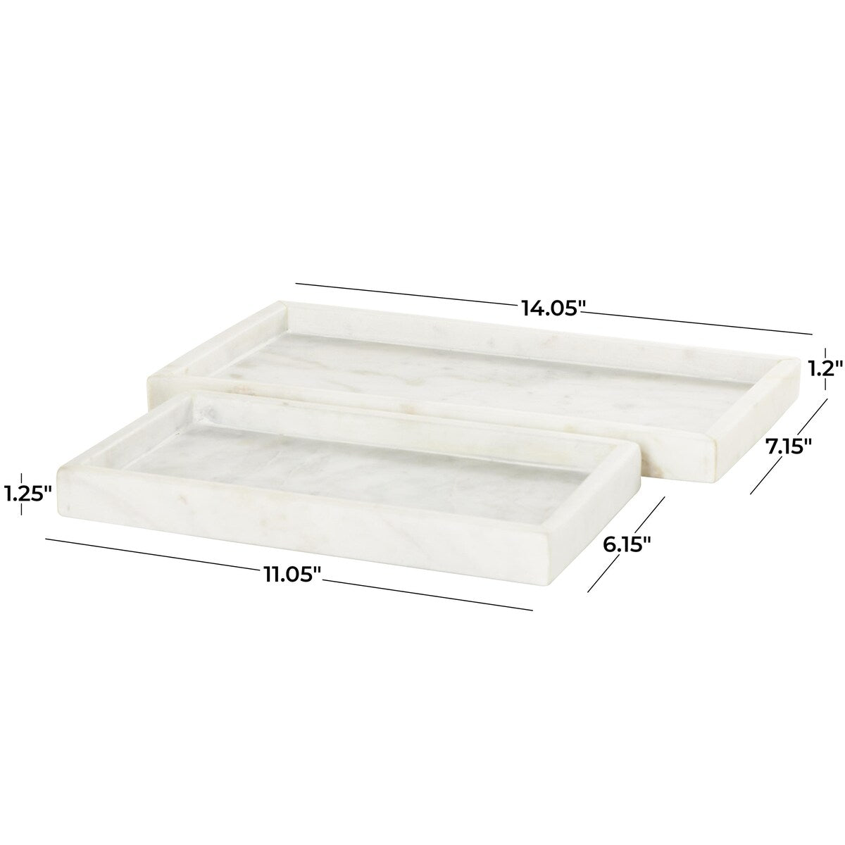 Marble Slim Living Room Decor Tray with Raised Border - Set of 2 White, Black, Green - CosmoLiving by Cosmopolitan