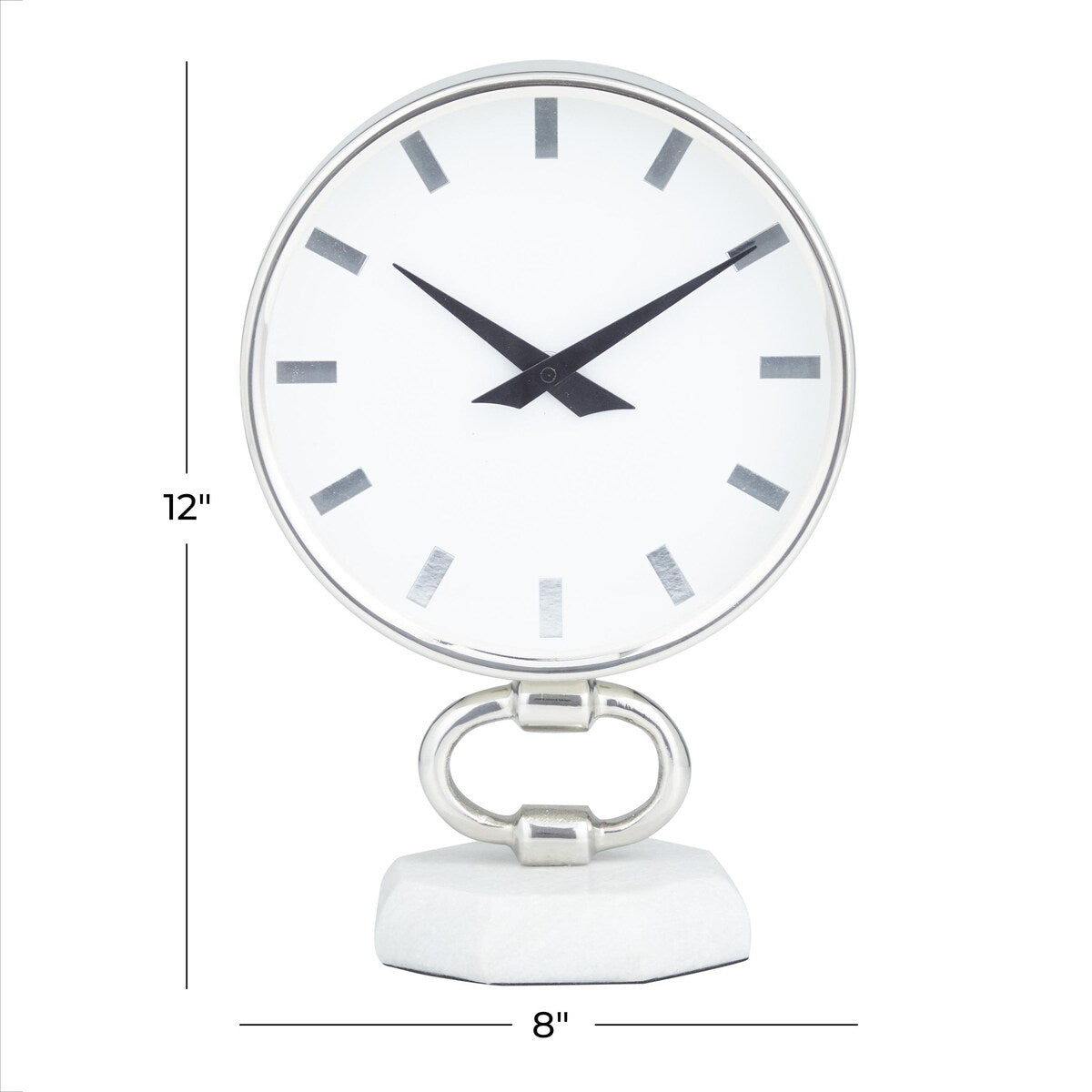 Stainless Steel Metal Decorative Clock with Marble Base - Silver - Roche River Decor