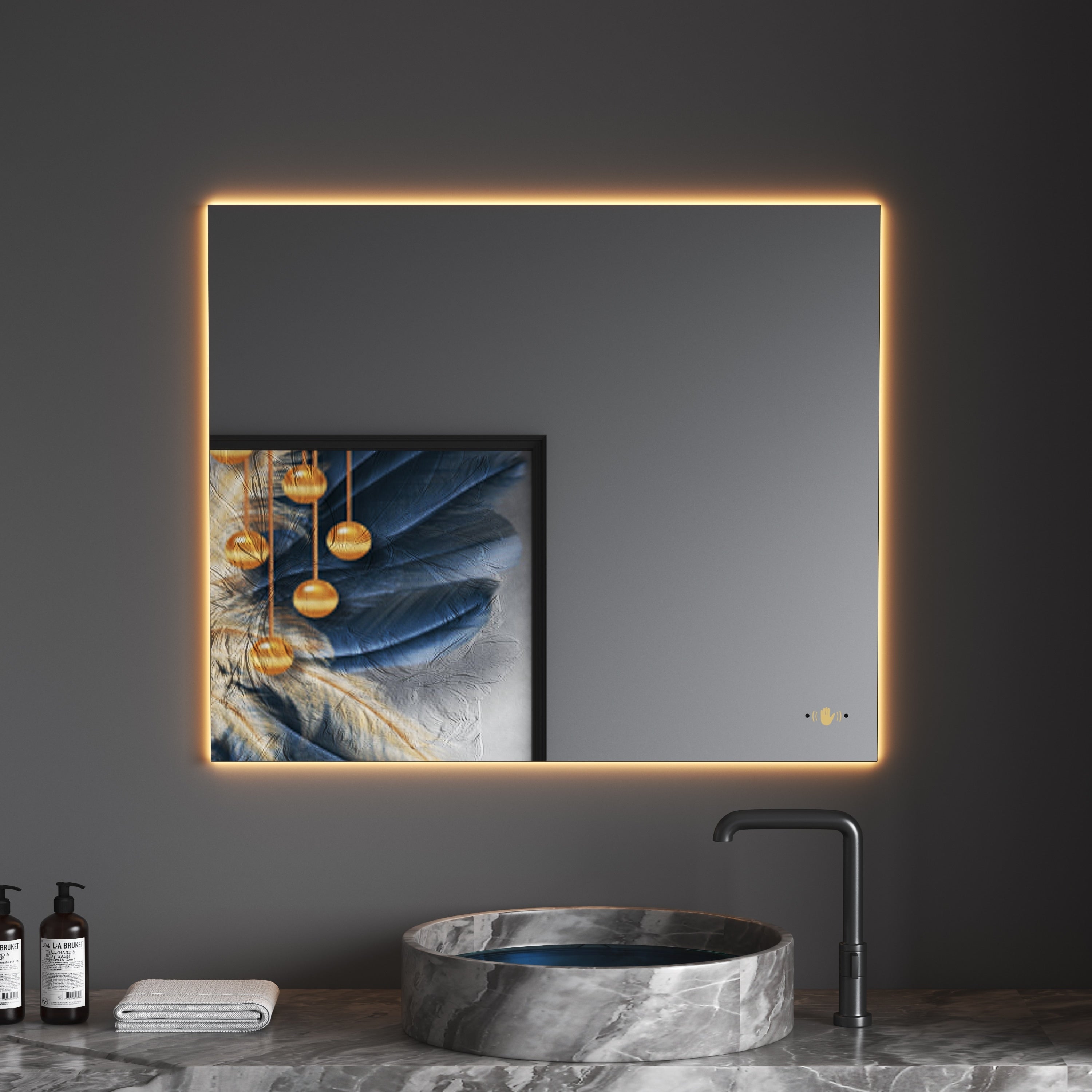 CB HOME LED Bathroom Vanity Mirror, Lighted Wall Mounted Mirror, Hand Wave Sensor Dimmable Backlit Frameless Mirror