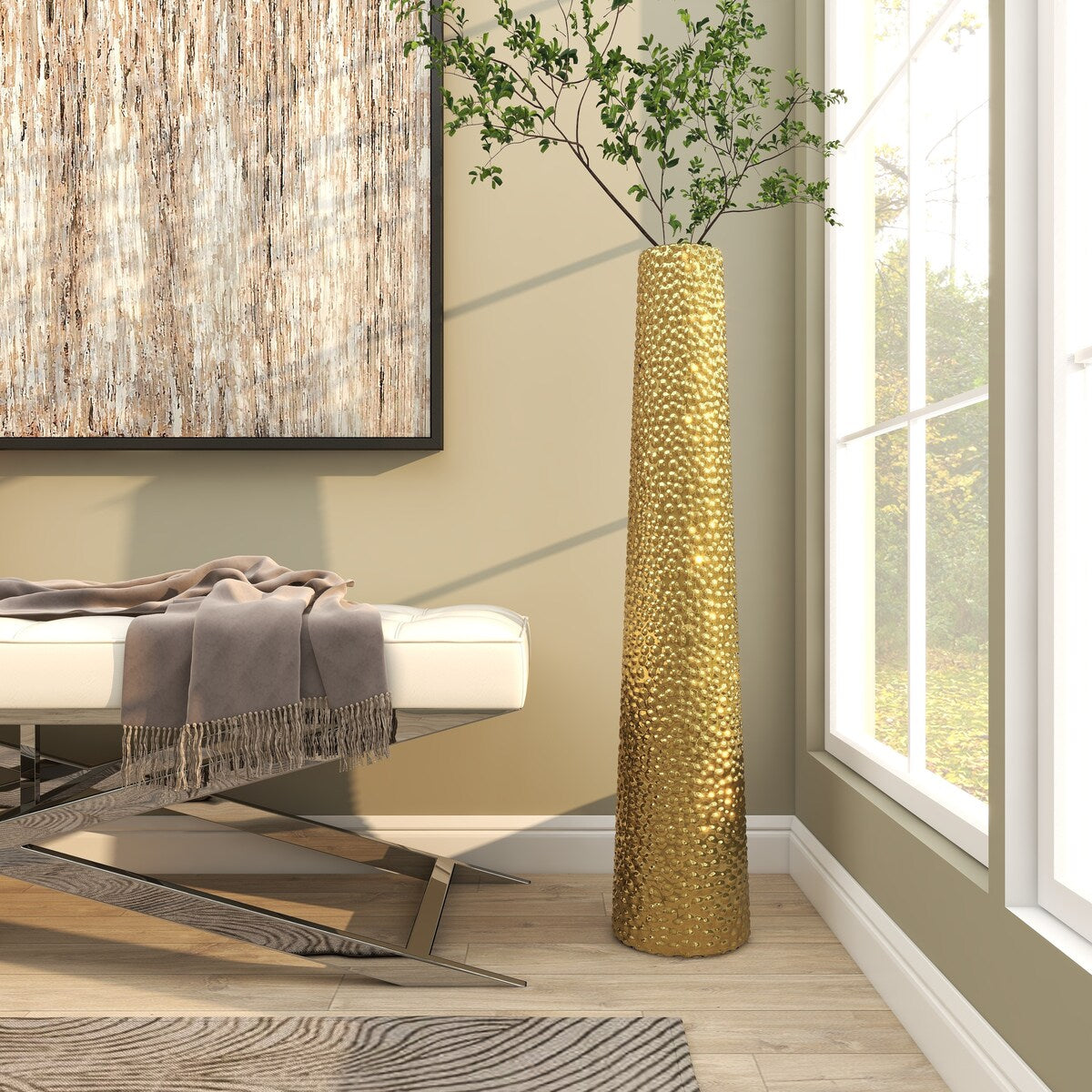 Ceramic Tall Cone Decorative Vase with Bubble Texture - Silver, White, Black, Gold - Roche River Decor