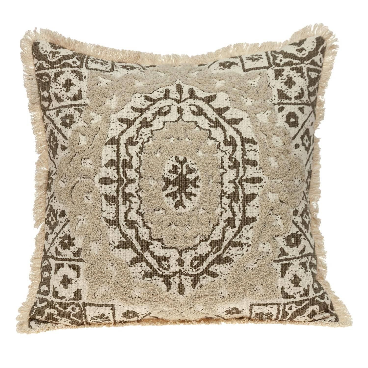 Boho Garland Beige and Khaki Decorative Accent Pillow