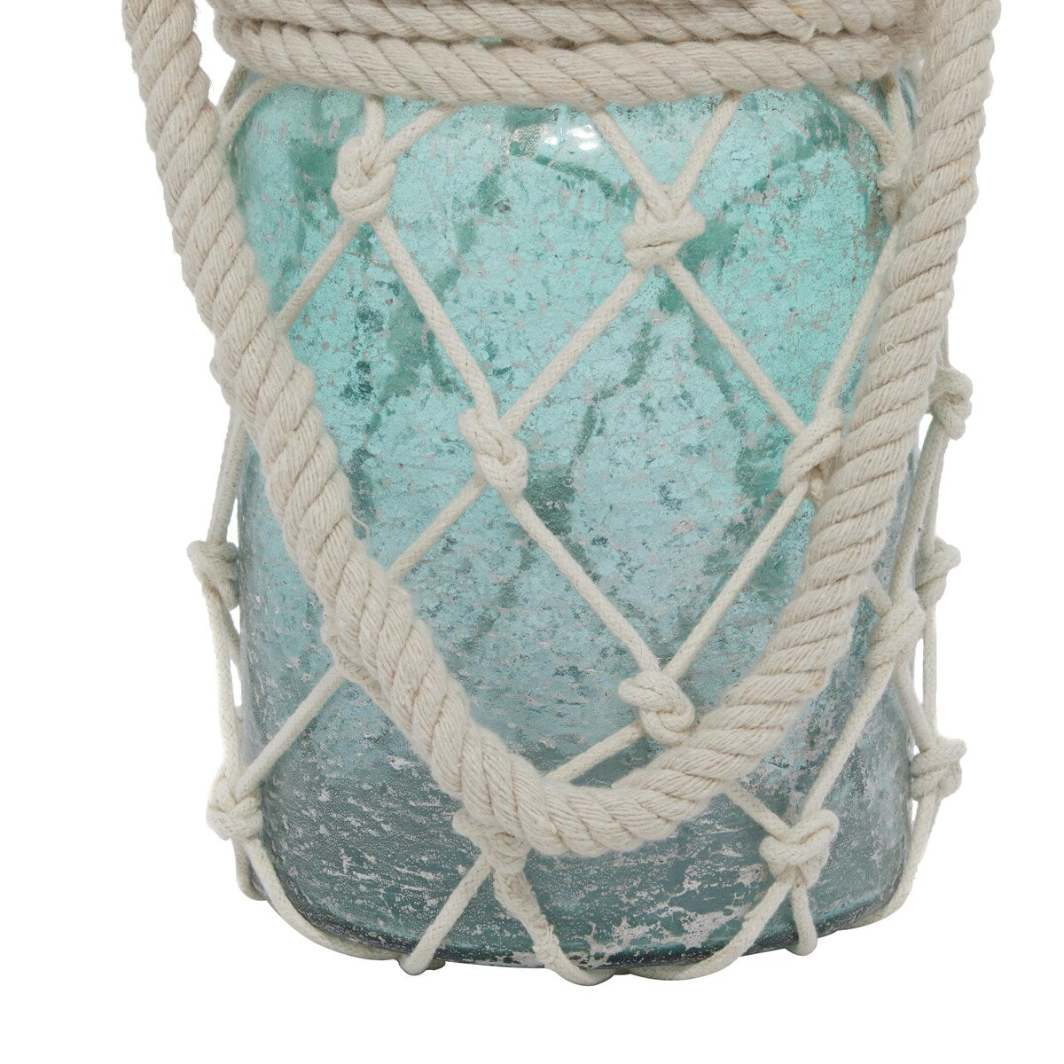 Glass Decorative Indoor Outdoor Candle Lantern with Rope Handle - Blue or Teal - Roche River Decor