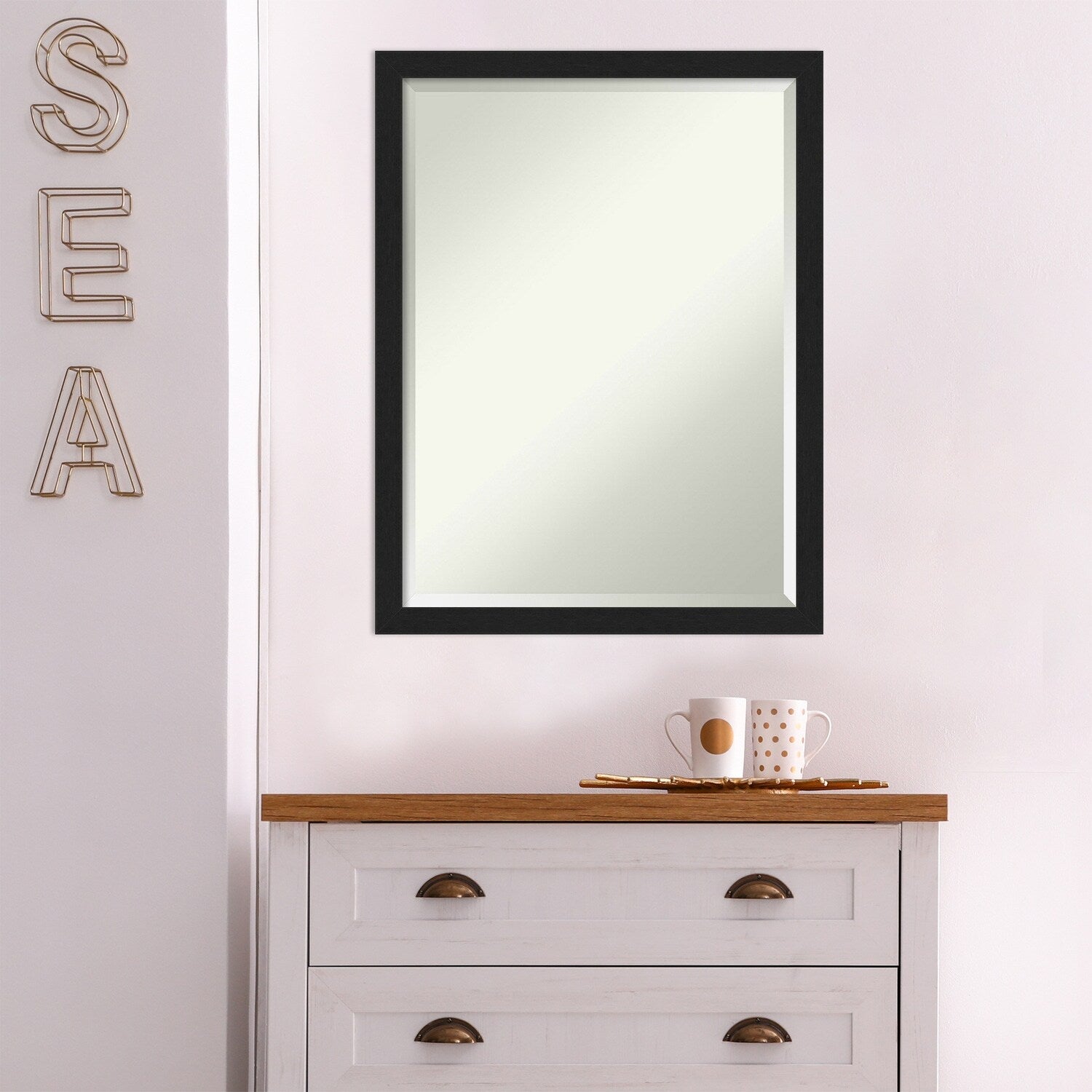 Beveled Bathroom Wall Mirror - Grace Brushed Narrow Frame