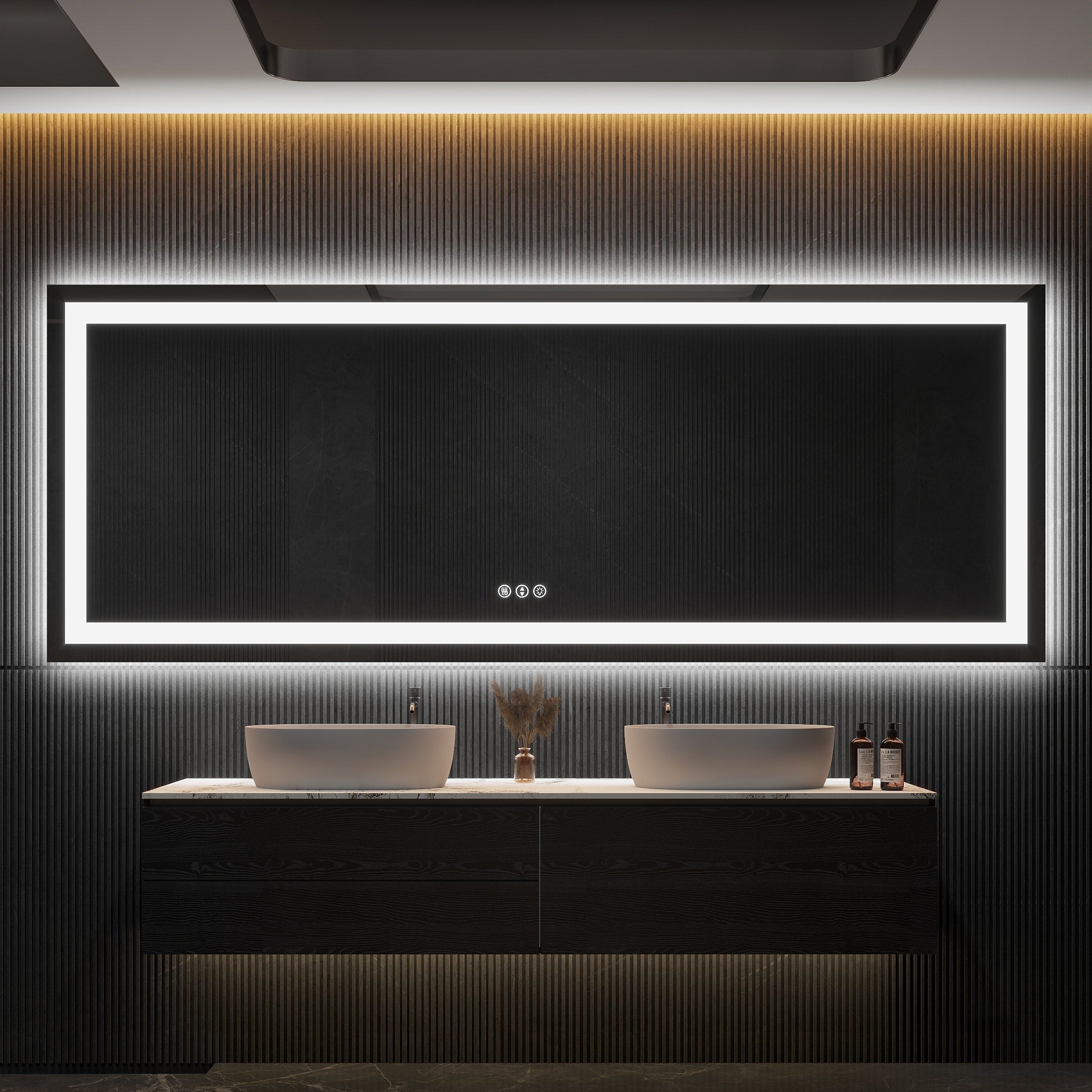 Large Rectangular Frameless Anti-Fog LED Light Wall Mounted Bathroom Vanity Mirror in White - N/A