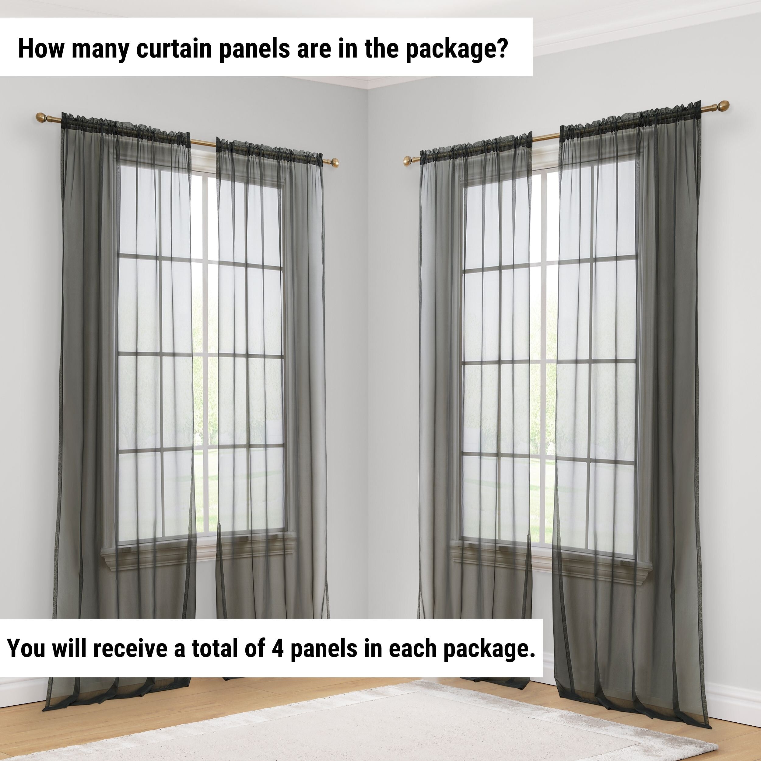 HLC.me Geneva Sheer Voile Window Treatment Rod Pocket Curtain Panels Bedroom and Living Room (Set of 4)