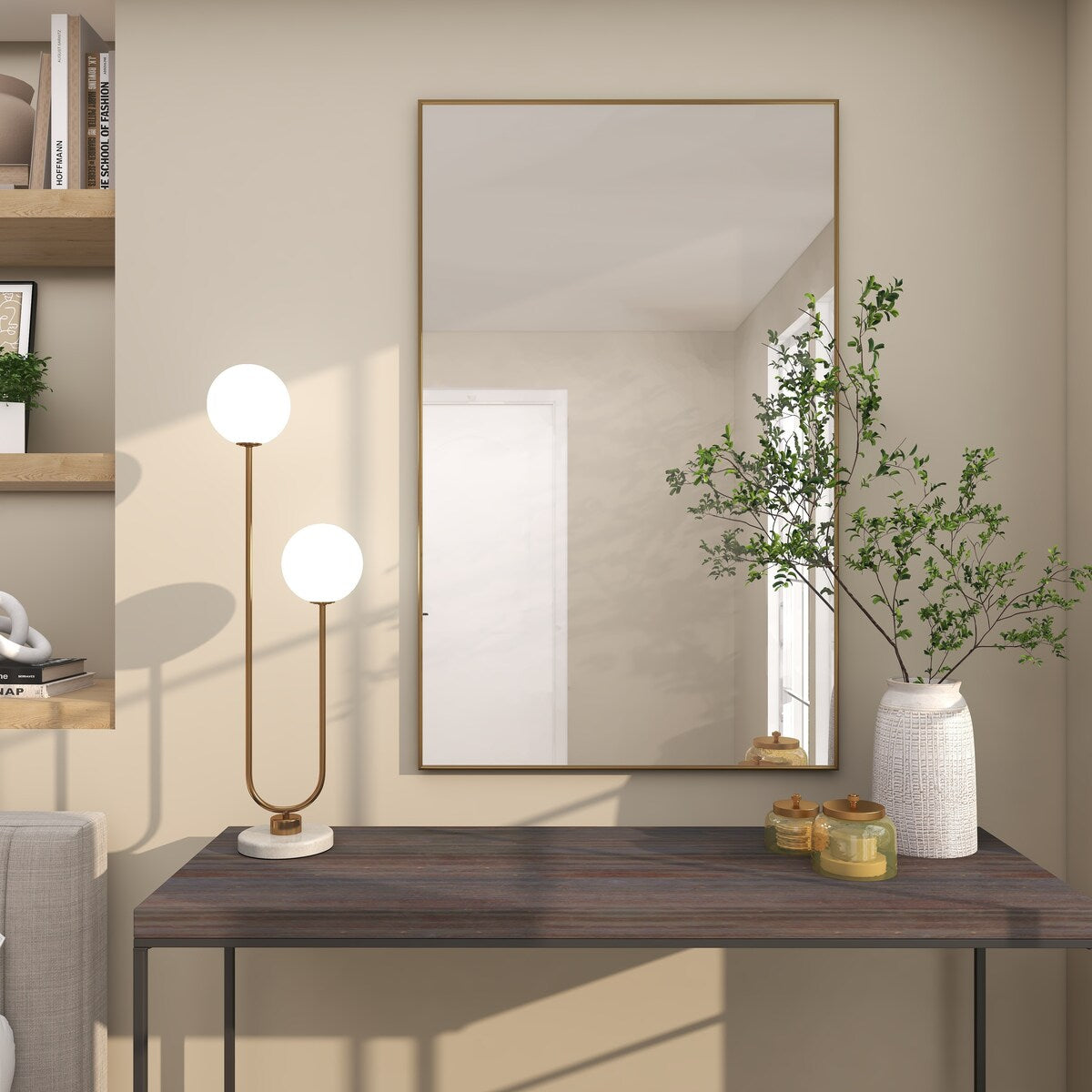 Metal Minimalistic Room Wall Mirror with Thin Frame - Gold - CosmoLiving by Cosmopolitan