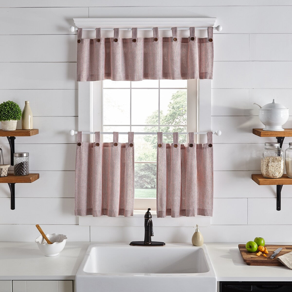 Tucker Ticking Stripe Kitchen Curtain Valance - 60w x 15l - 60w x 15l