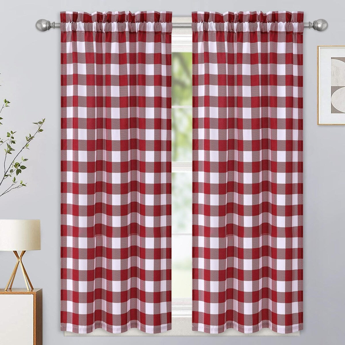 Garvee Tier Curtains Buffalo Check Plaid Gingham Curtain, 2 Panels