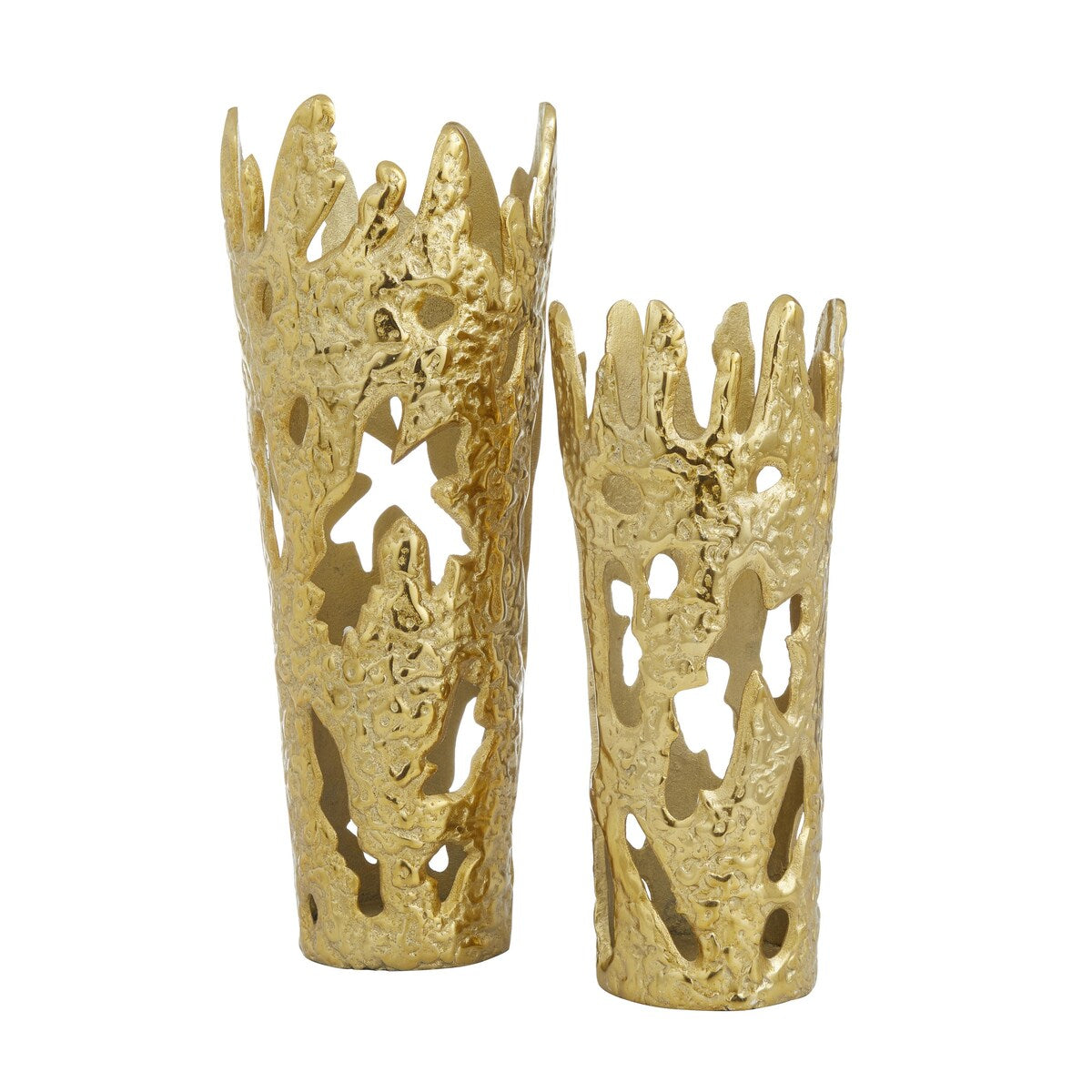 Aluminum Metal Decorative Vase with Cut Out Designs - Set of 2 Gold, Black, Silver - Roche River Decor