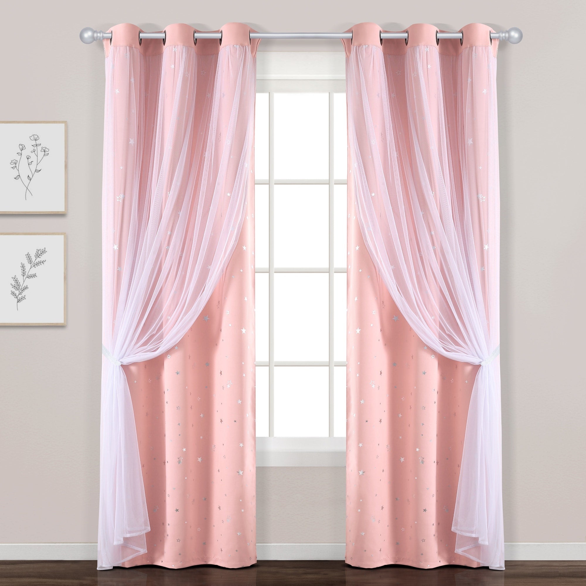 Lush Decor Star Sheer Insulated Grommet Blackout Window Curtain Panel Pair