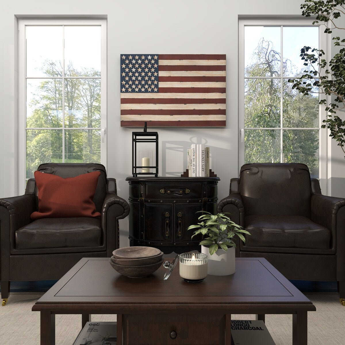 Metal American Flag Indoor Outdoor Home Wall Decor - Red - Roche River Decor