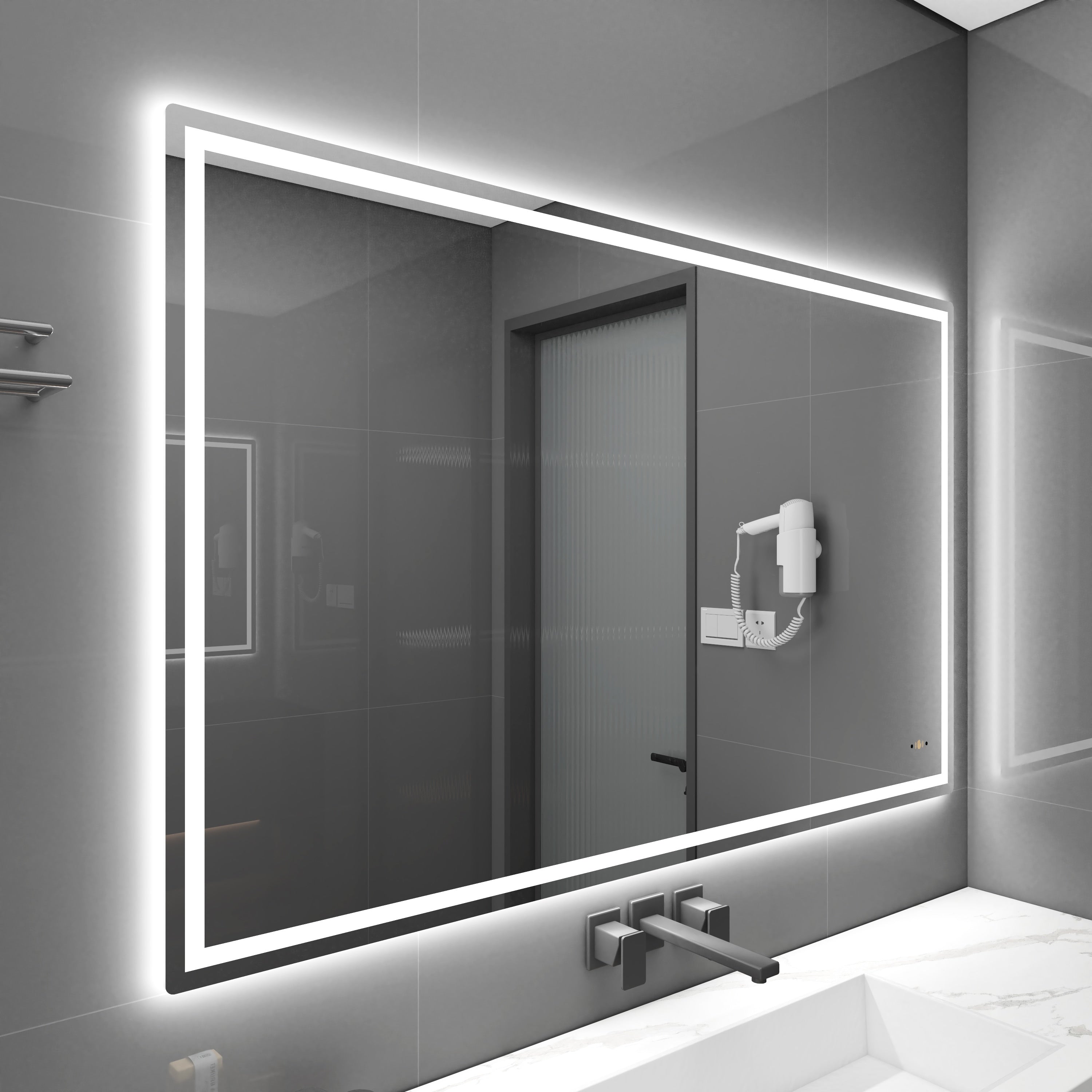 CB HOME Lighted Bathroom Vanity Mirror, LED Wall Mounted Mirror, Gesture Control Smart Lighted Mirror, Dimmable, Frameless