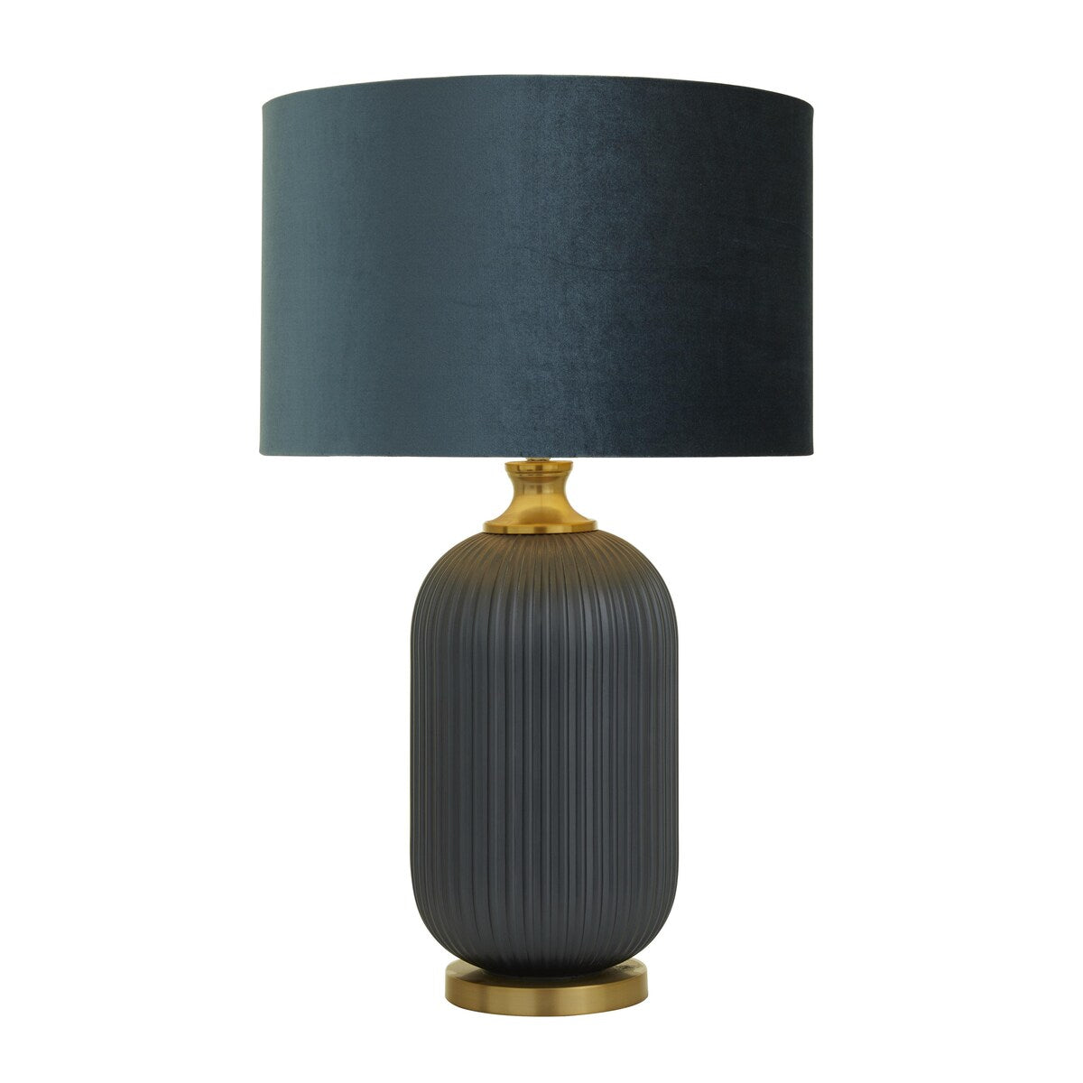 Fabric or Glass Ribbed Room Table Lamp with Velvet Shade and Gold Accents - Blue - Roche River Decor