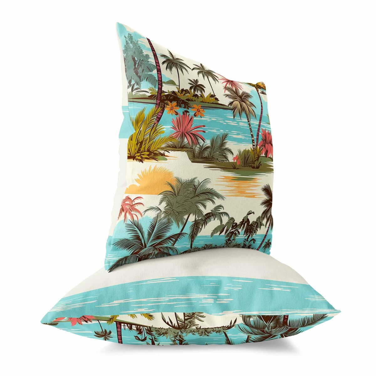 Blue And Pink Tropical Beach Indoor/Outdoor Throw Pillow Zipper