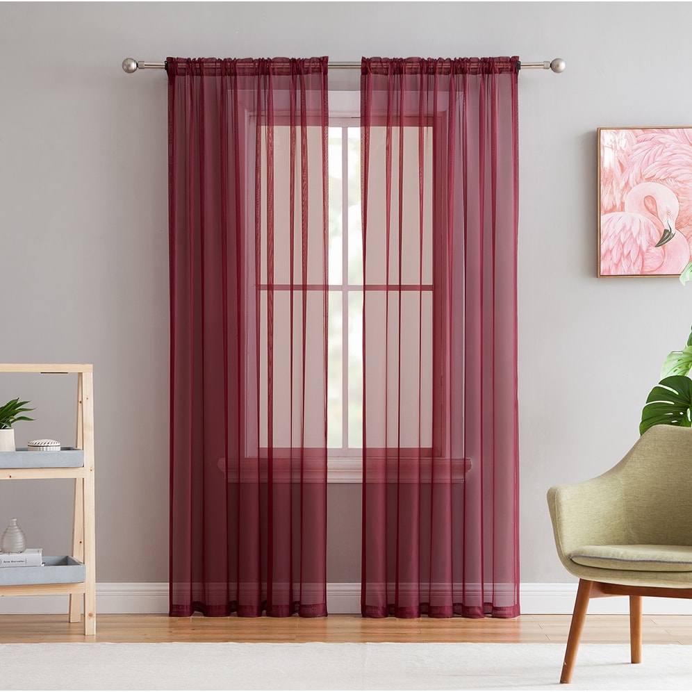 HLC.me Geneva Sheer Voile Window Treatment Rod Pocket Curtain Panels Bedroom and Living Room (Set of 4)