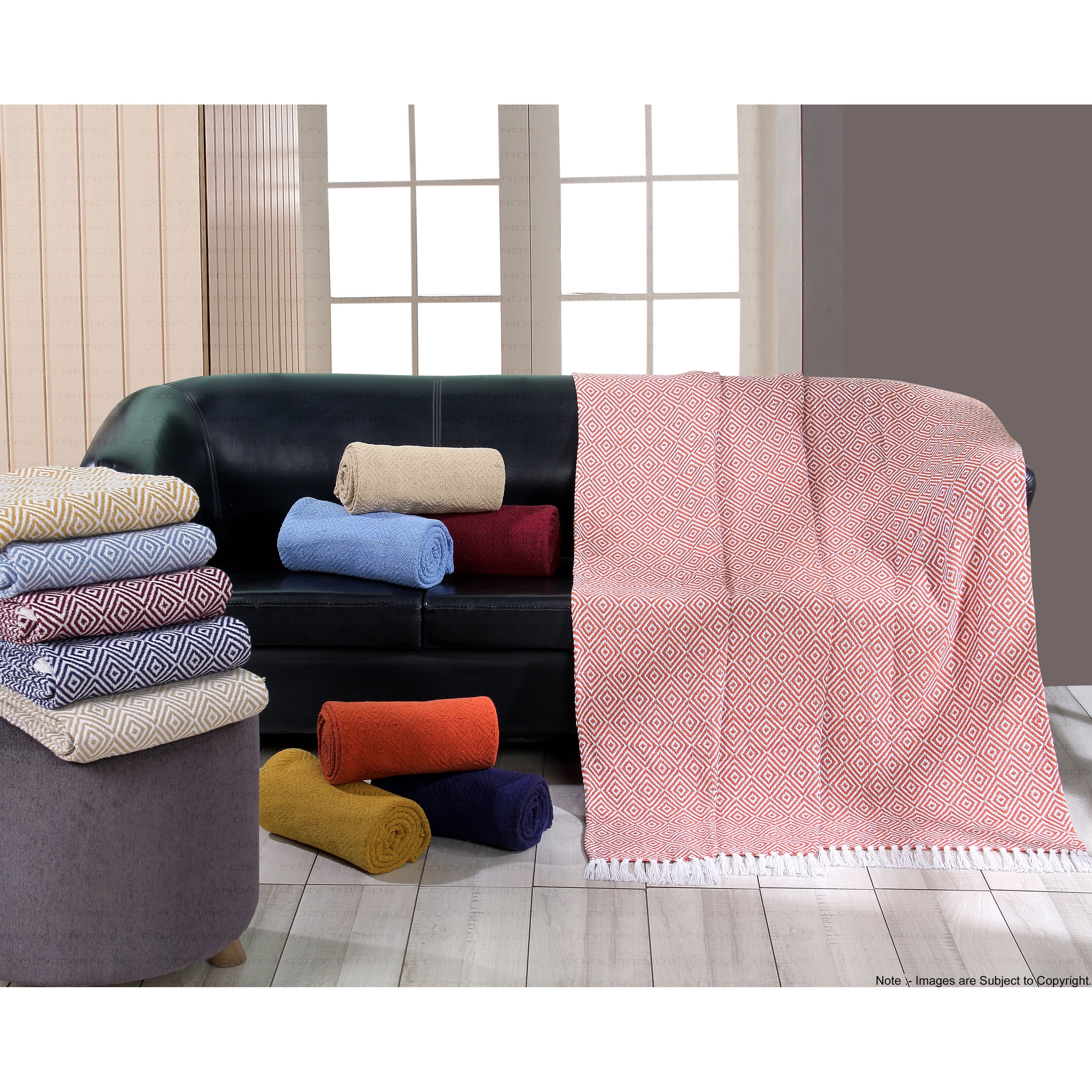 Luxurious 100-percent Cotton All Season Soft Throw Blanket (Set of 2)