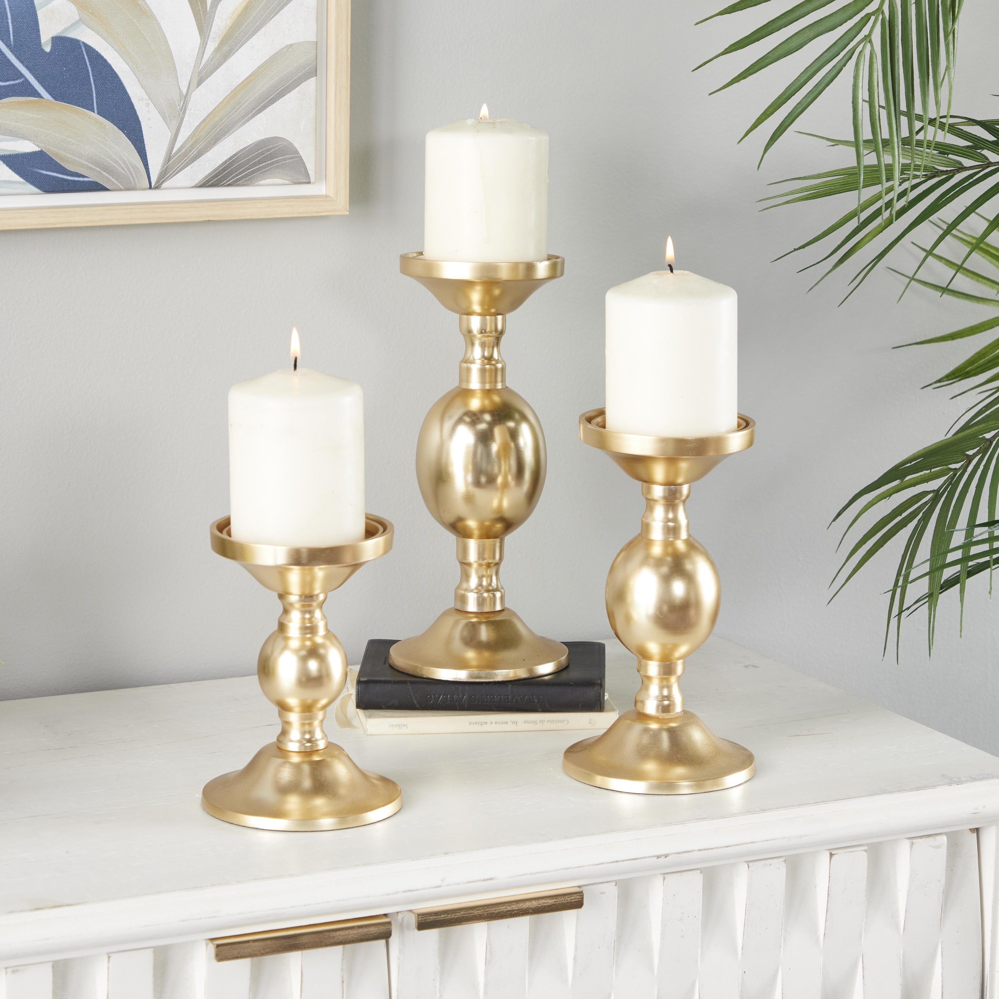 The Novogratz Gold or Silver Aluminum Metal Pillar Decorative Candle Holder (Set of 3)