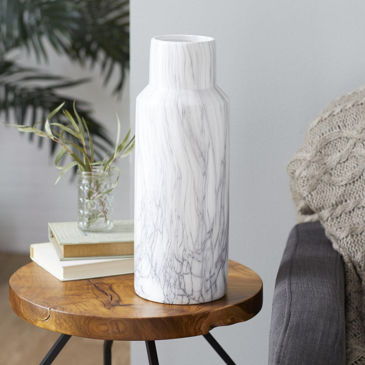 Ceramic Faux Marble Decorative Vase - White - Roche River Decor